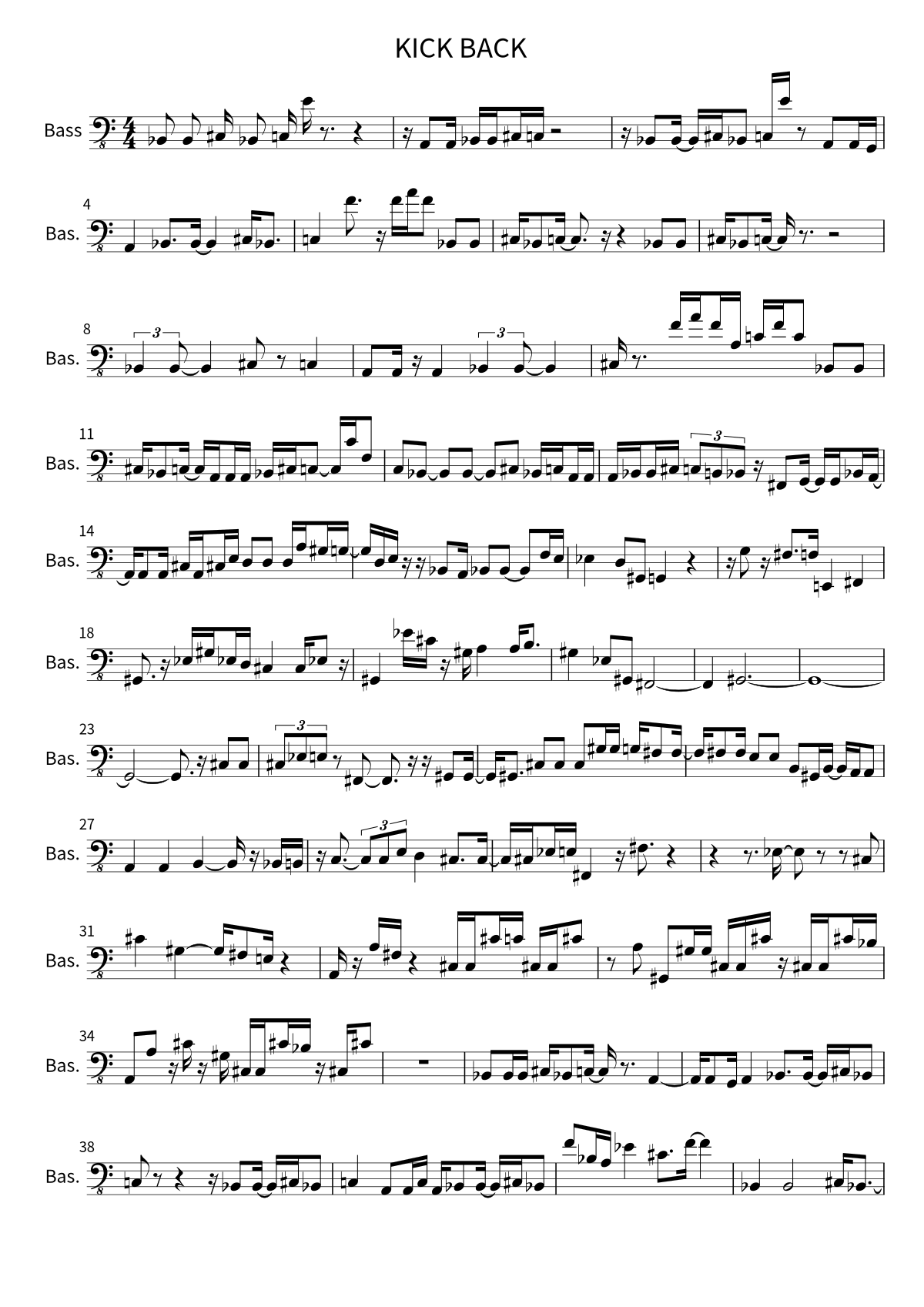 Primeira página da partitura de baixo de KICK BACK, de Kenshi Yonezu