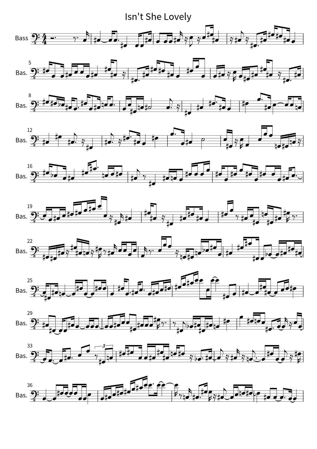 Primeira página da partitura de baixo de Isn't She Lovely, de Stevie Wonder