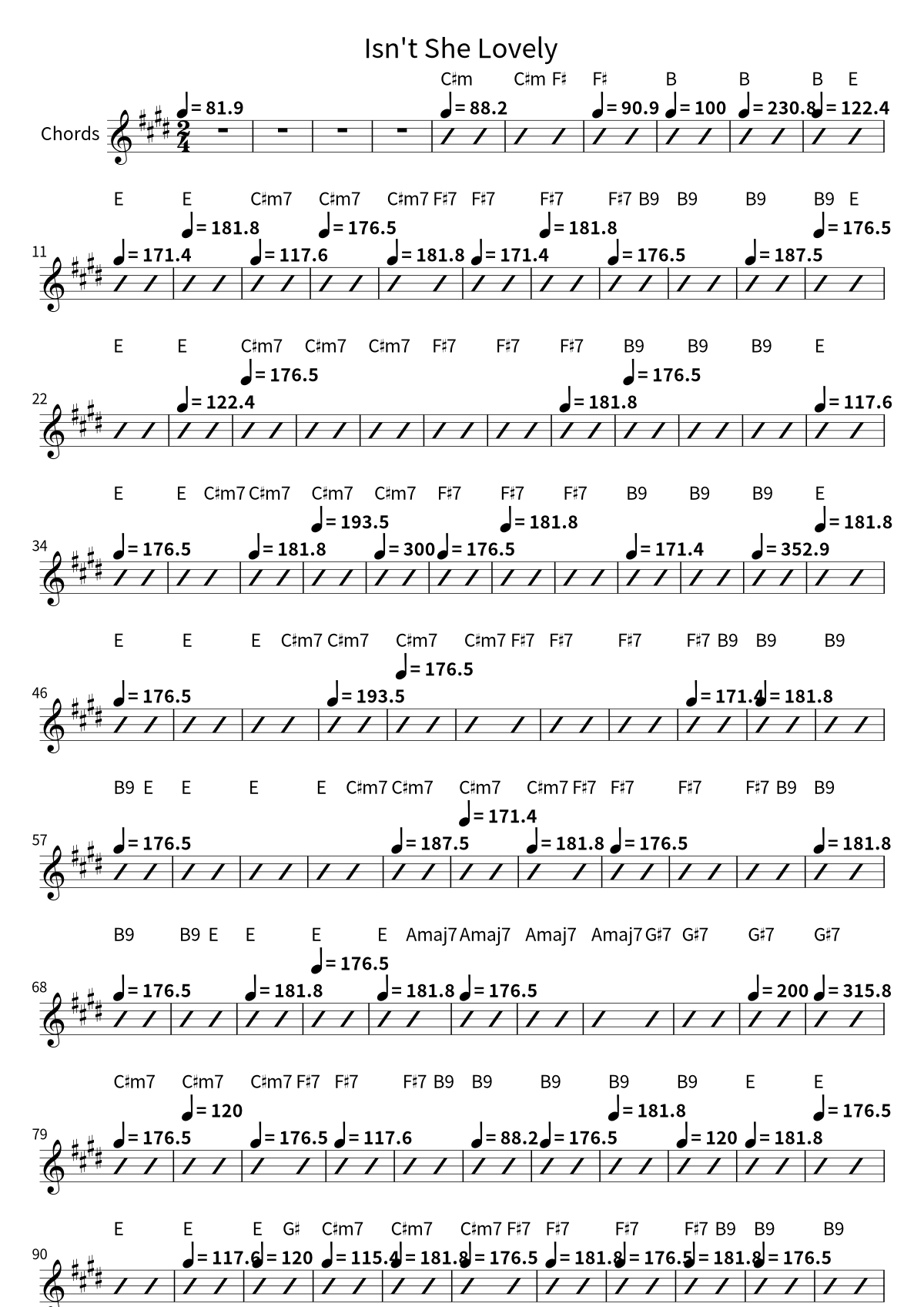 First page of the chord chart for Isn't She Lovely by Stevie Wonder