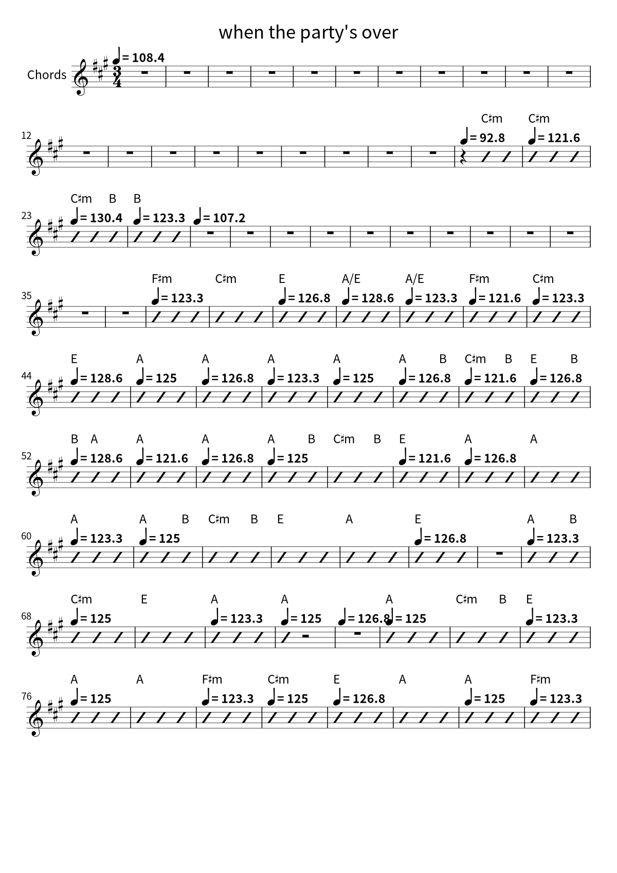First page of the chord chart for when the party's over by Billie Eilish
