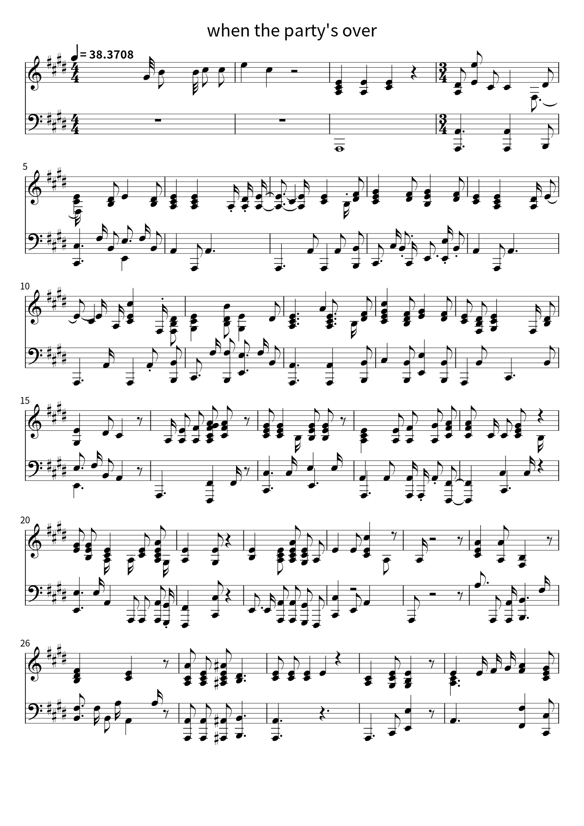 Primera página de la partitura de piano de when the party's over de Billie Eilish