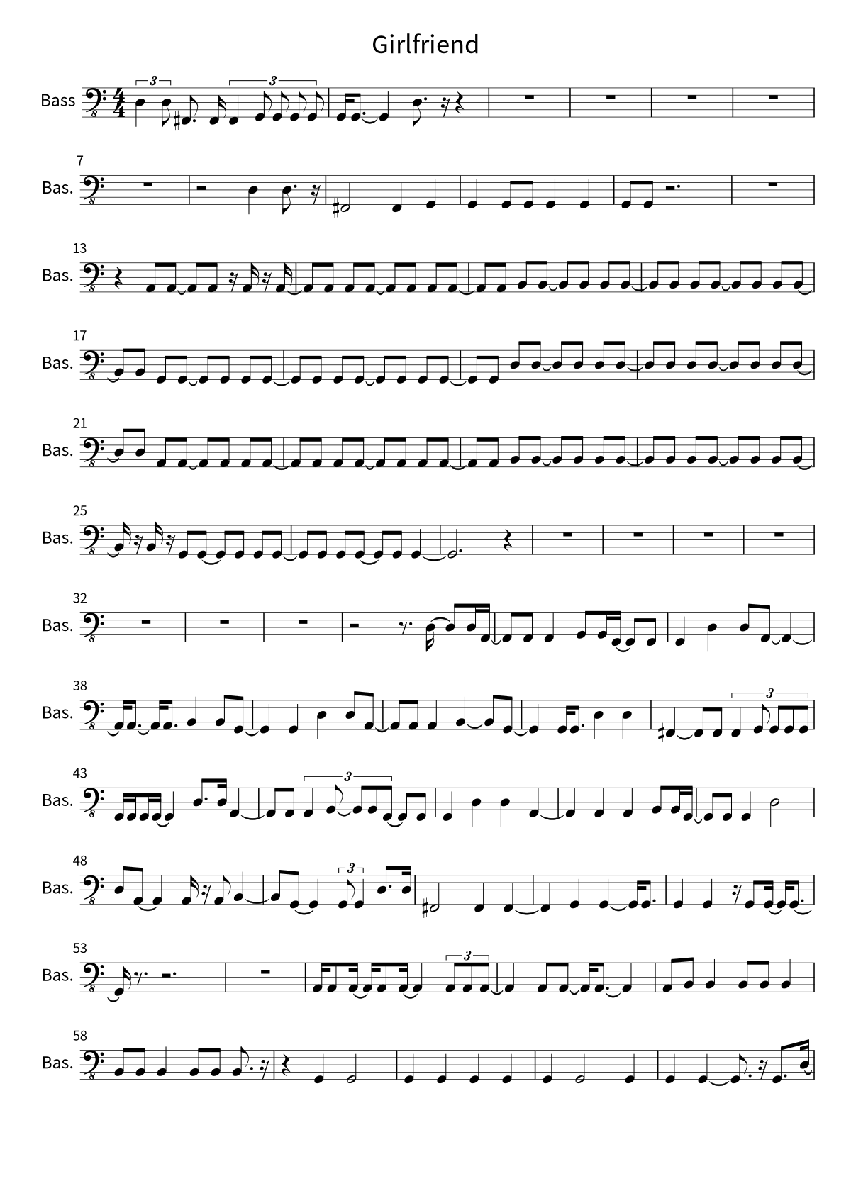 Primeira página da partitura de baixo de Girlfriend, de Avril Lavigne