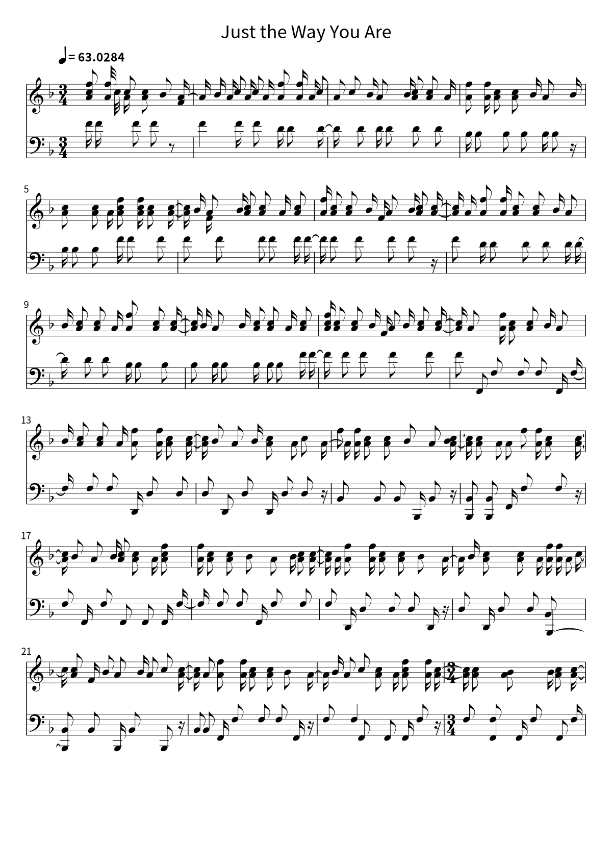 Primeira página da partitura de piano de Just the Way You Are, de Bruno Mars