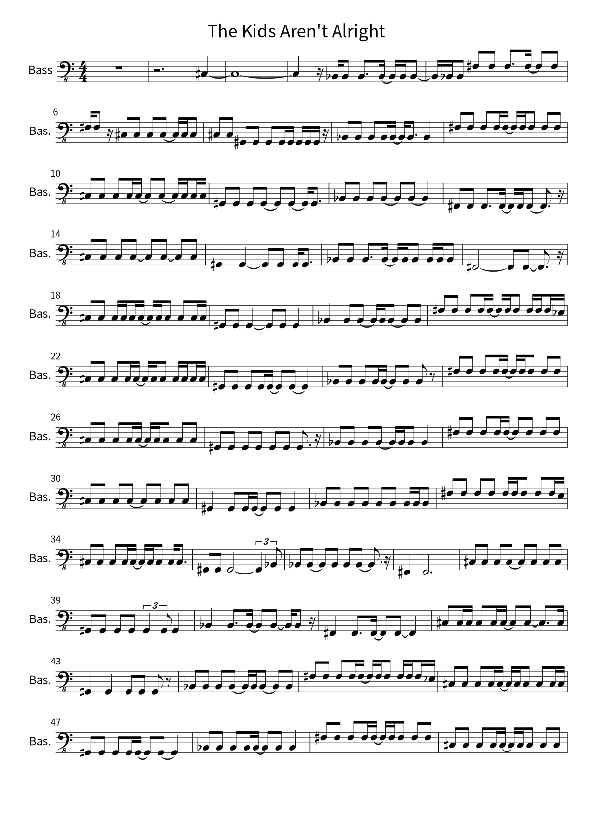 Primeira página da partitura de baixo de The Kids Aren't Alright, de The Offspring