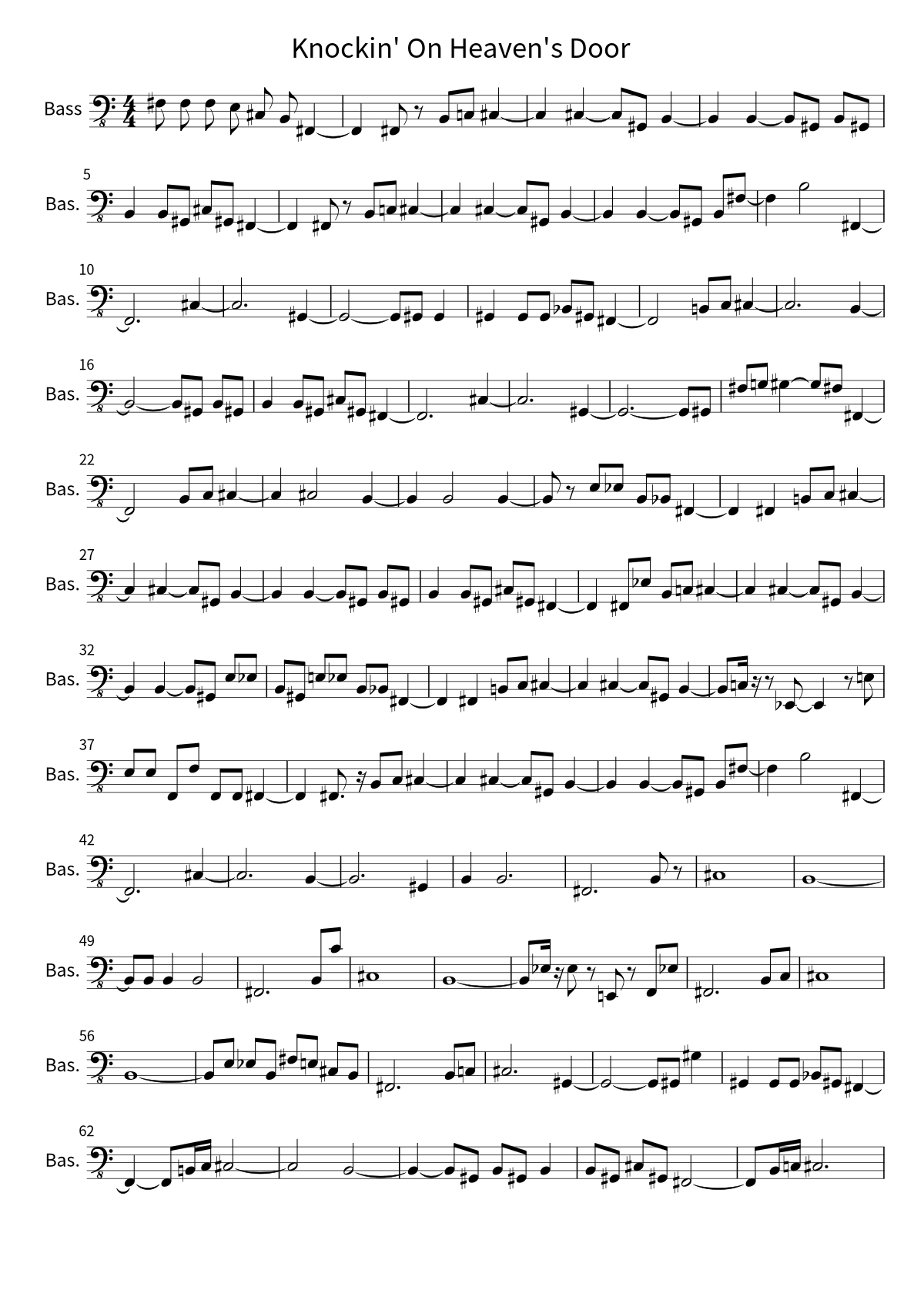 Primeira página da partitura de baixo de Knockin' On Heaven's Door, de Guns N' Roses