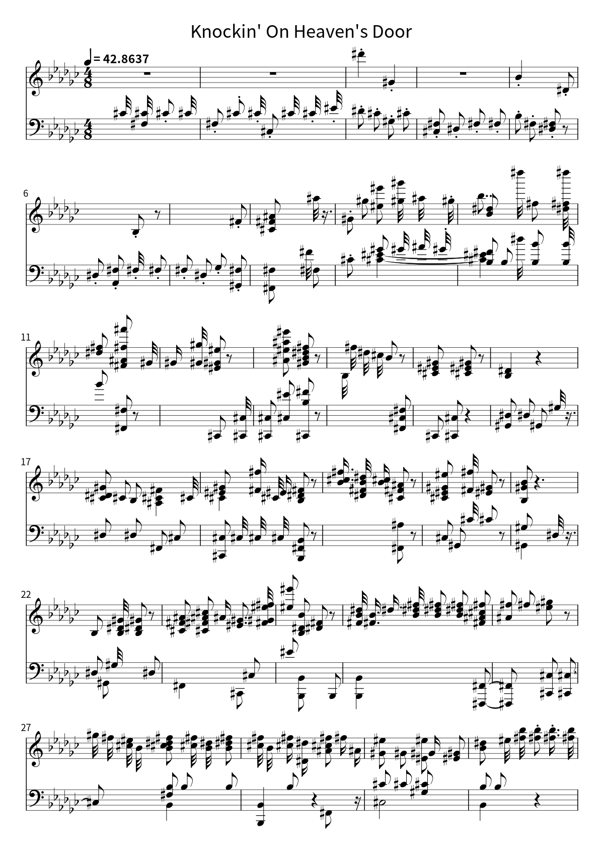 Primeira página da partitura de piano de Knockin' On Heaven's Door, de Guns N' Roses