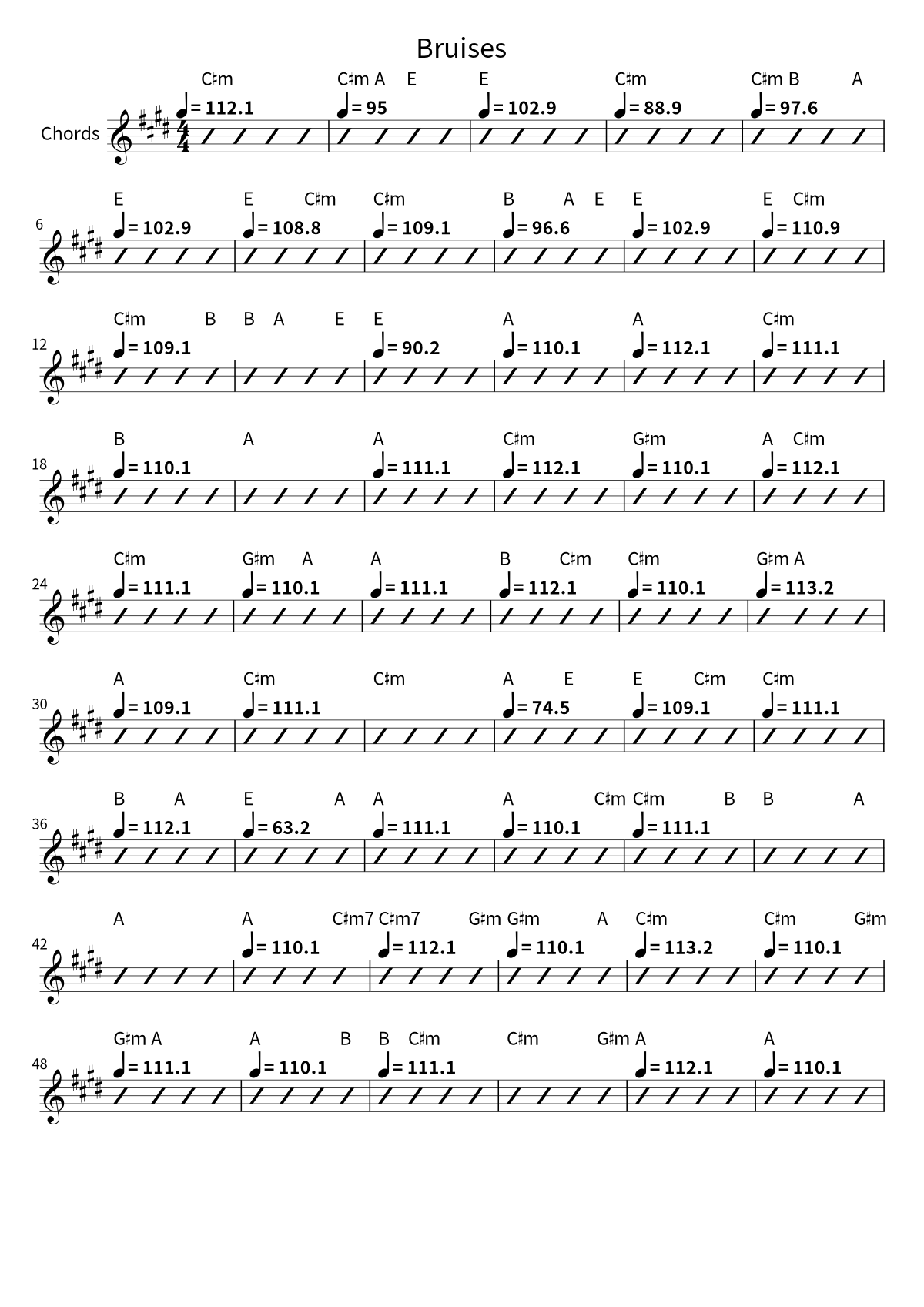 First page of the chord chart for Bruises by Lewis Capaldi
