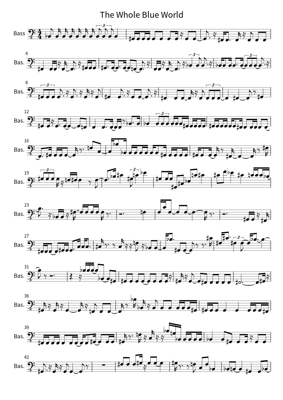 First page of the bass sheet music for The Whole Blue World by Ave Mujica