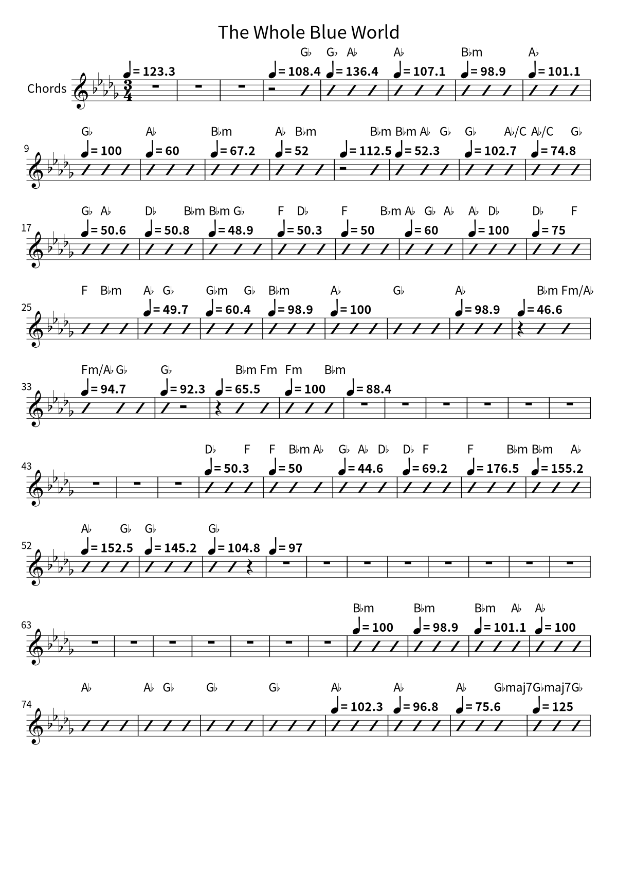 First page of the chord chart for The Whole Blue World by Ave Mujica