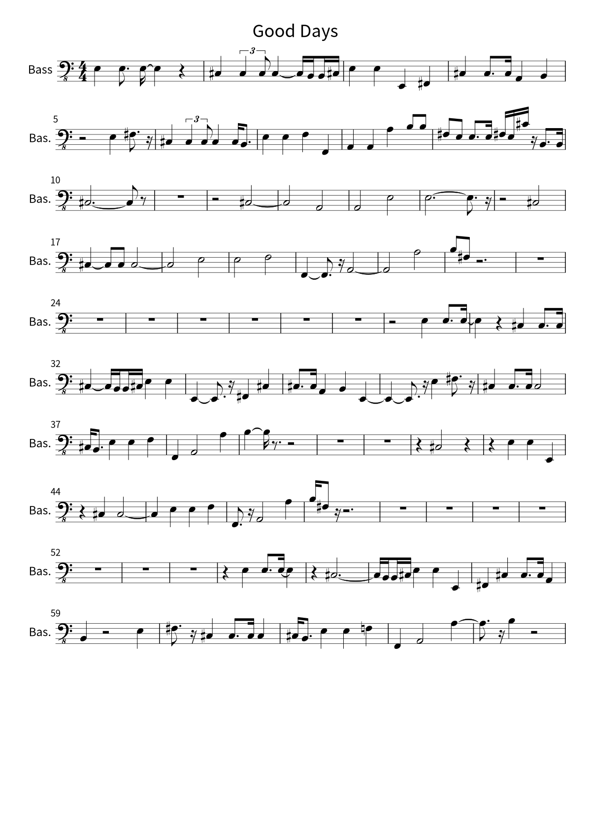 Primera página de la partitura de bajo de Good Days de SZA