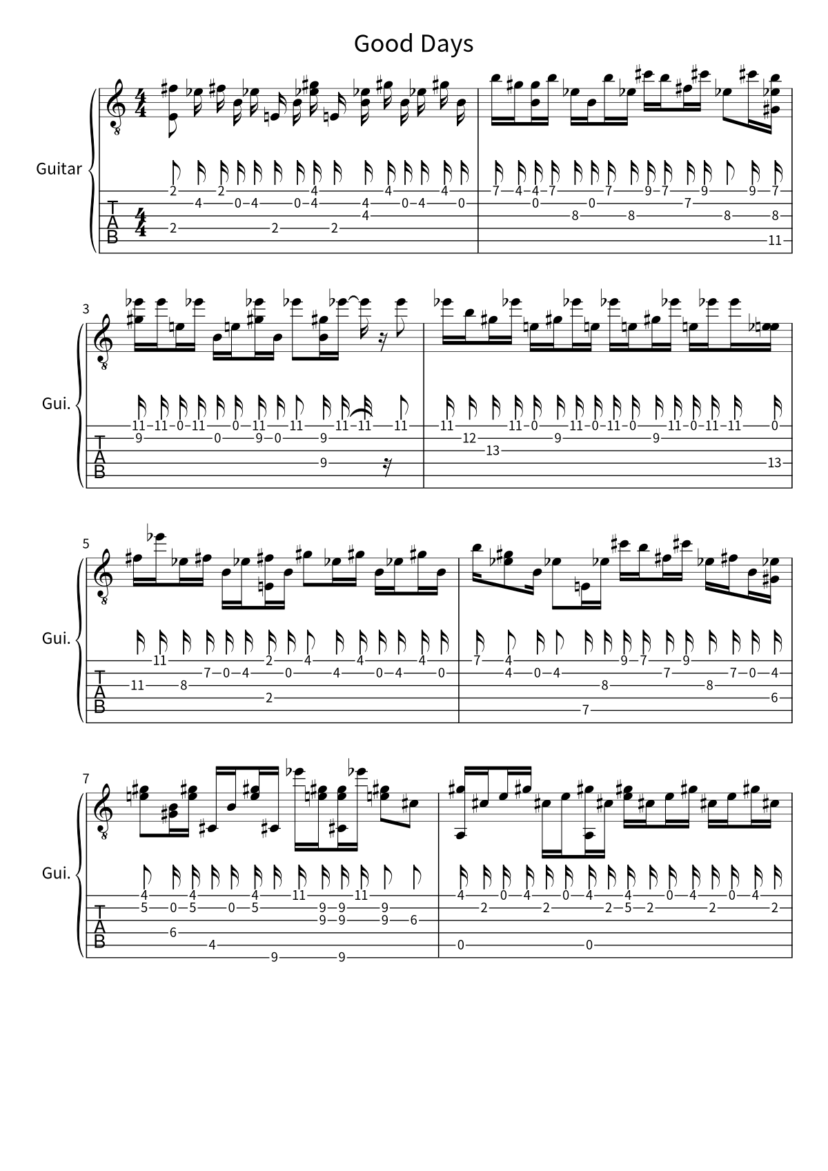 Primera página de la partitura de Good Days de SZA