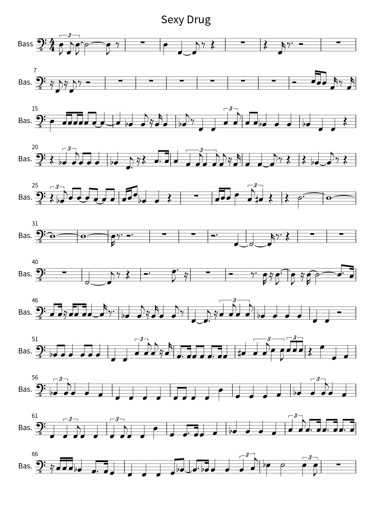 First page of the bass sheet music for Sexy Drug by Falling In Reverse