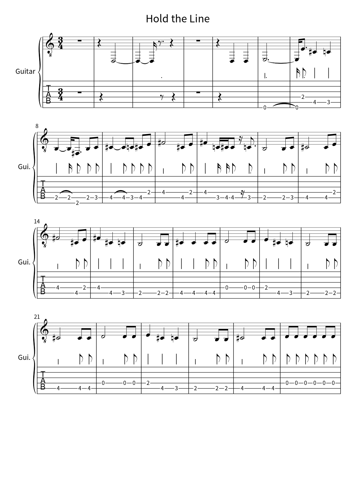TOTO《Hold the Line》吉他譜第 1 頁