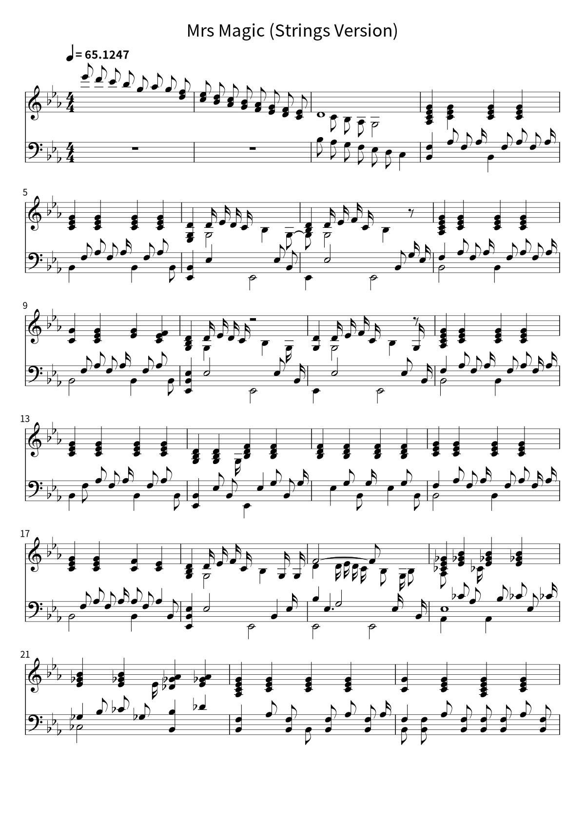 Primera página de la partitura de piano de Mrs Magic (Strings Version) de Strawberry Guy