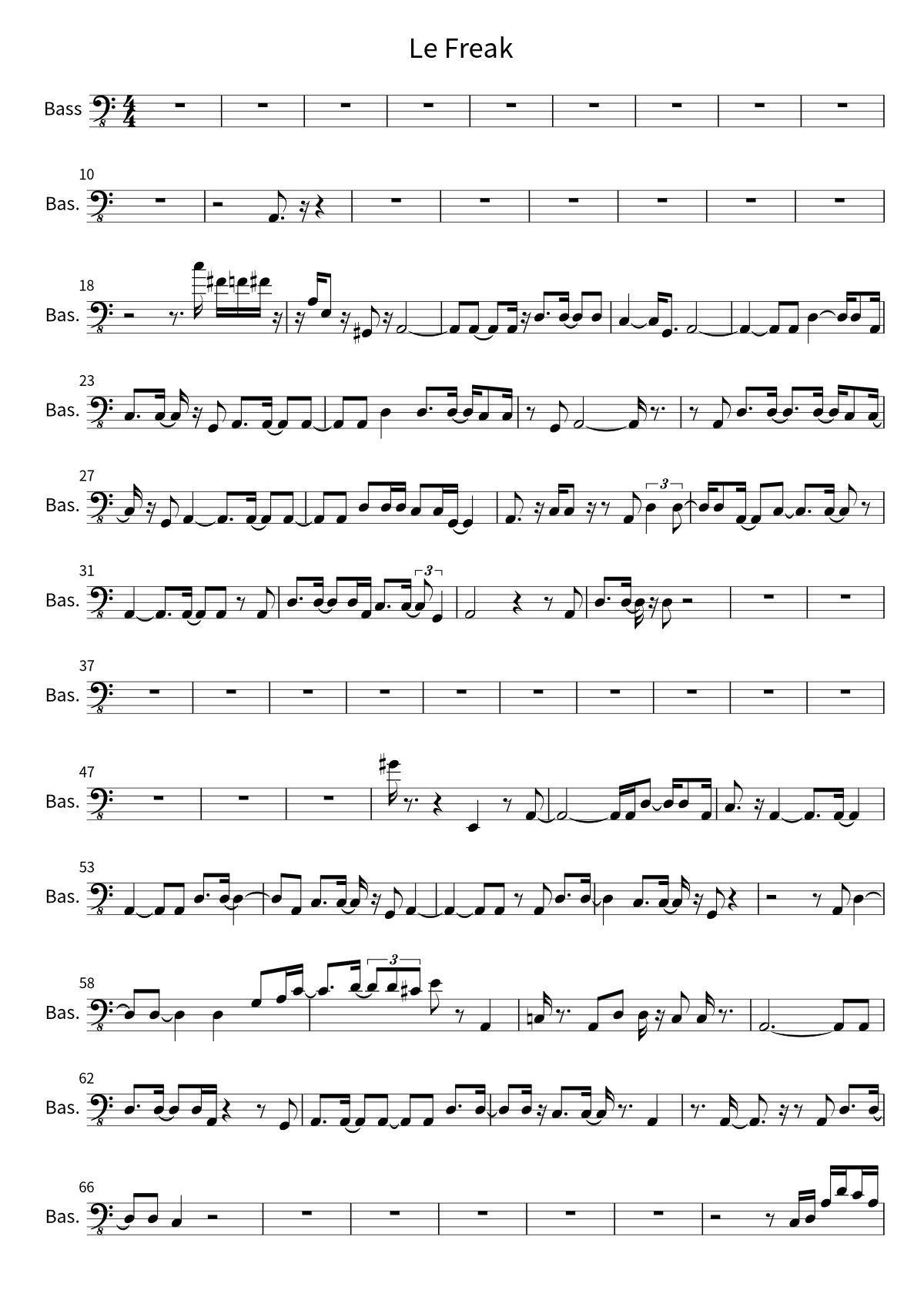 Primera página de la partitura de bajo de Le Freak de CHIC