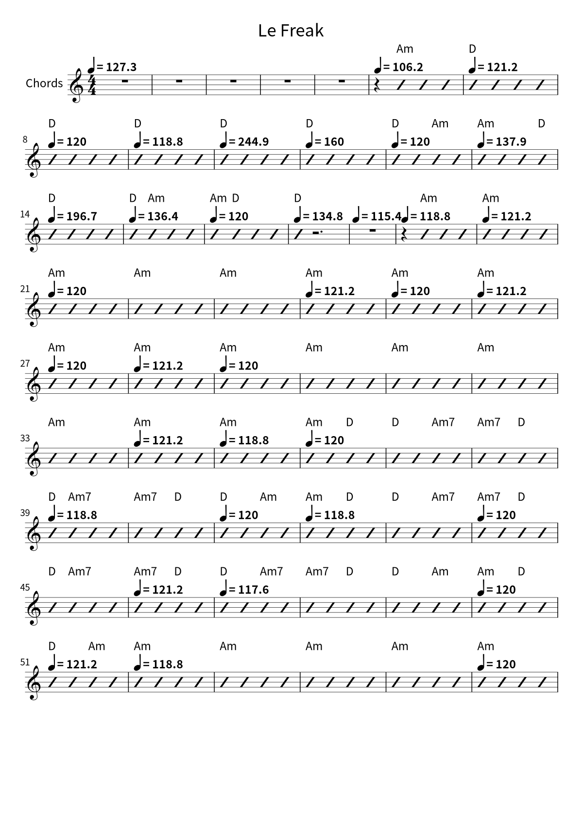 First page of the chord chart for Le Freak by CHIC