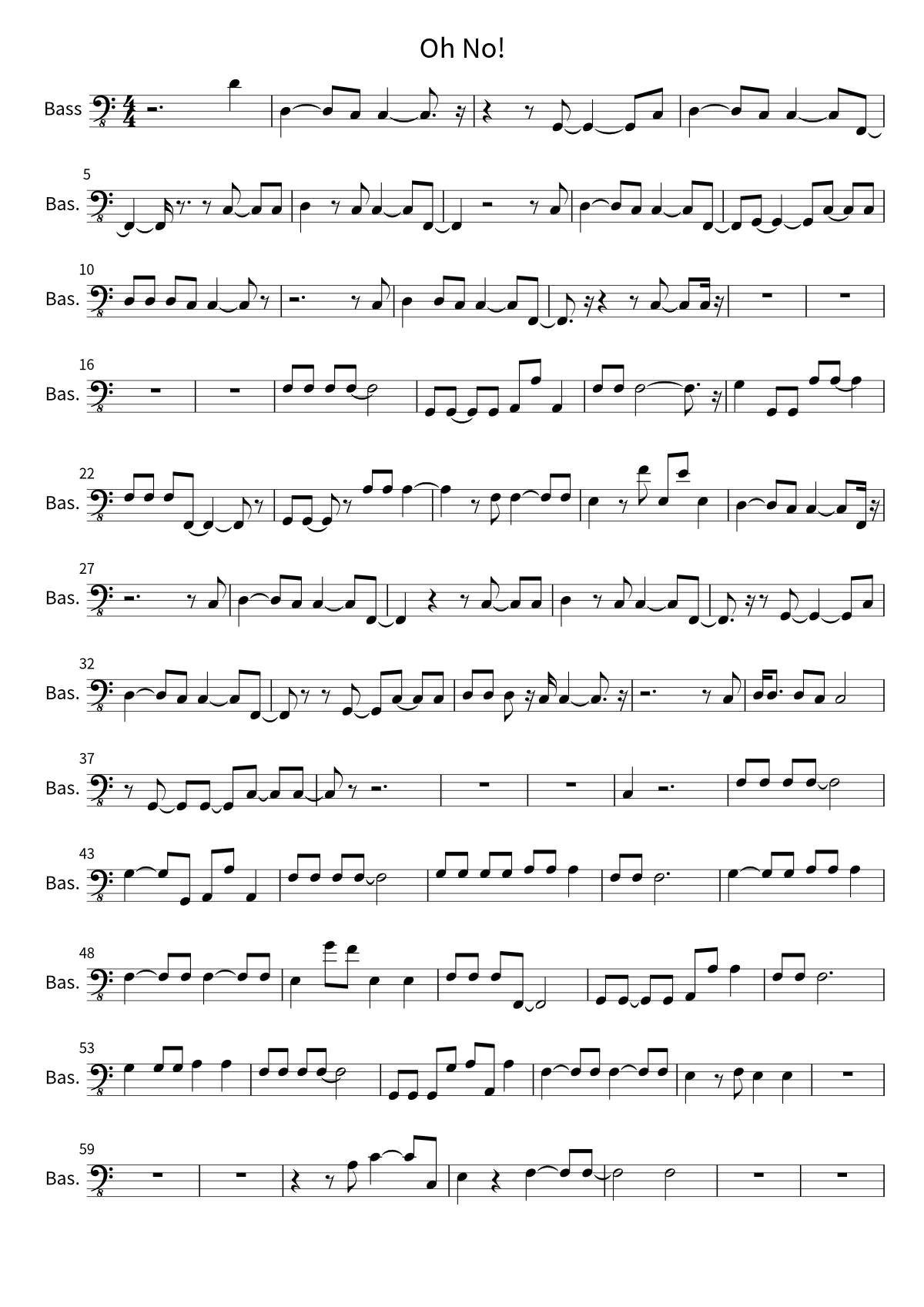 Primera página de la partitura de bajo de Oh No! de MARINA