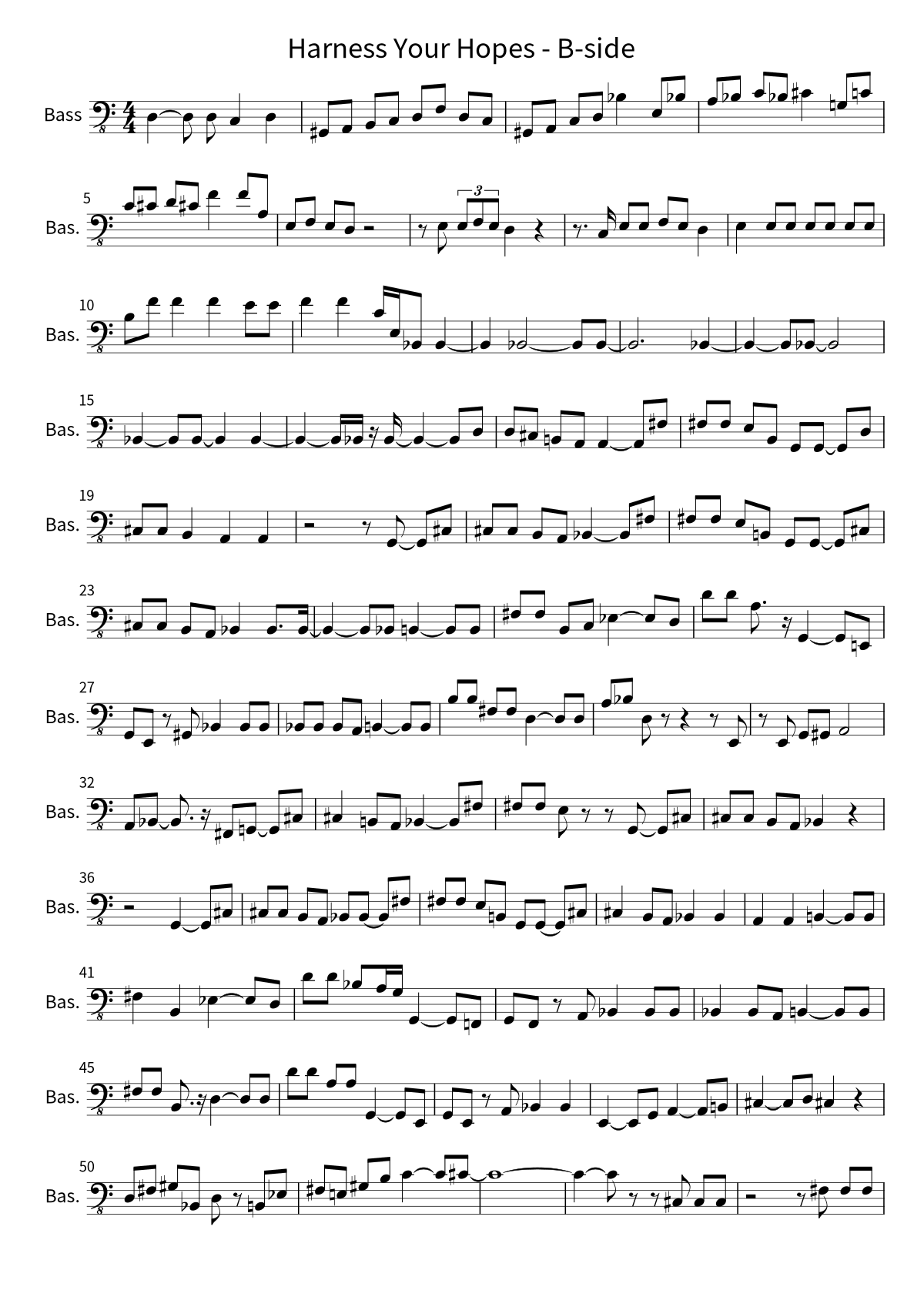 First page of the bass sheet music for Harness Your Hopes - B-side by Pavement