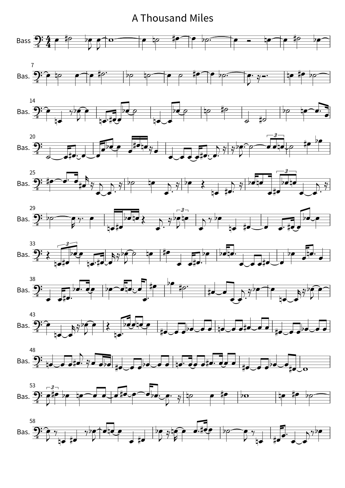 Vanessa Carlton《A Thousand Miles》貝斯譜第 1 頁