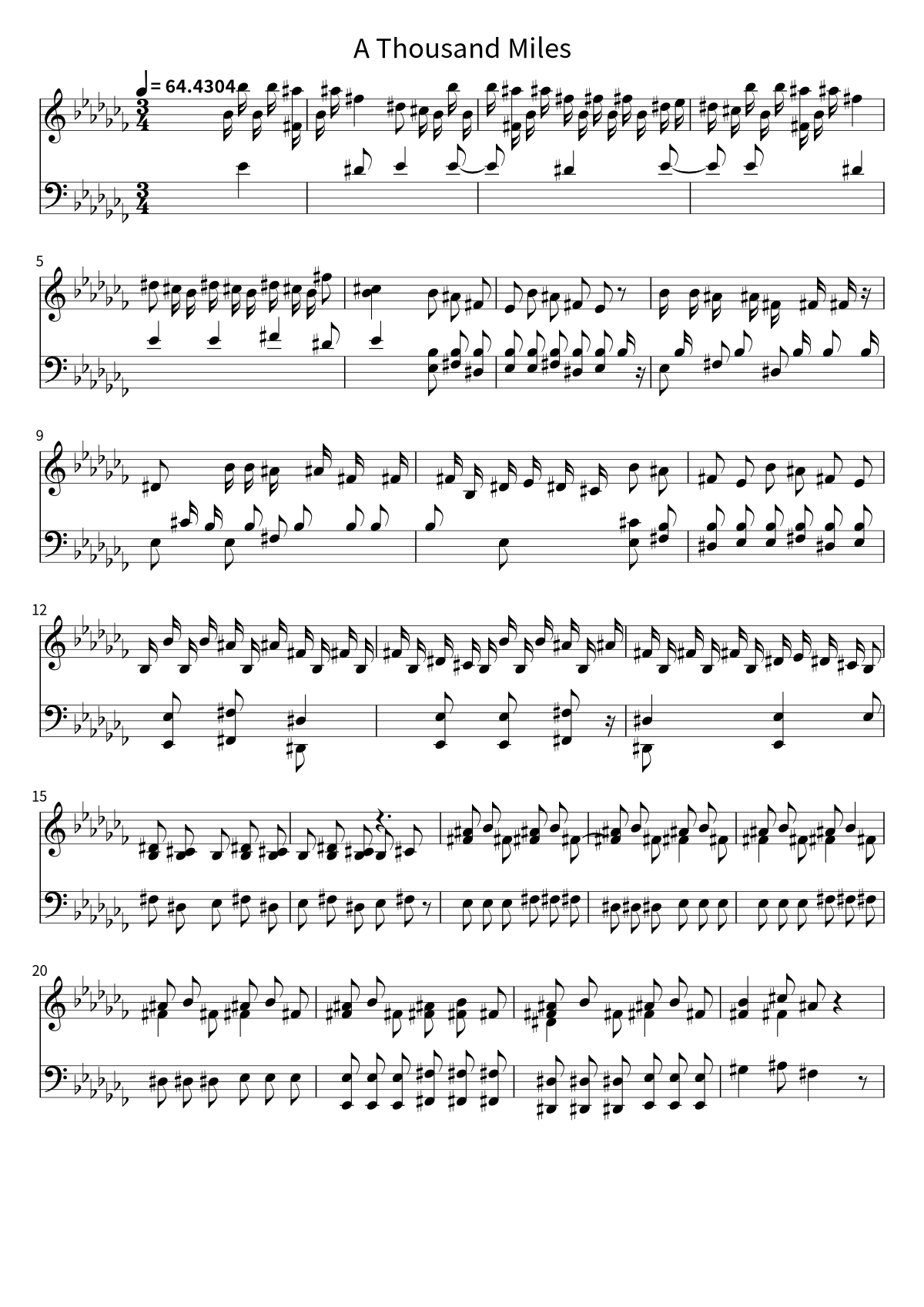 Primera página de la partitura de A Thousand Miles de Vanessa Carlton