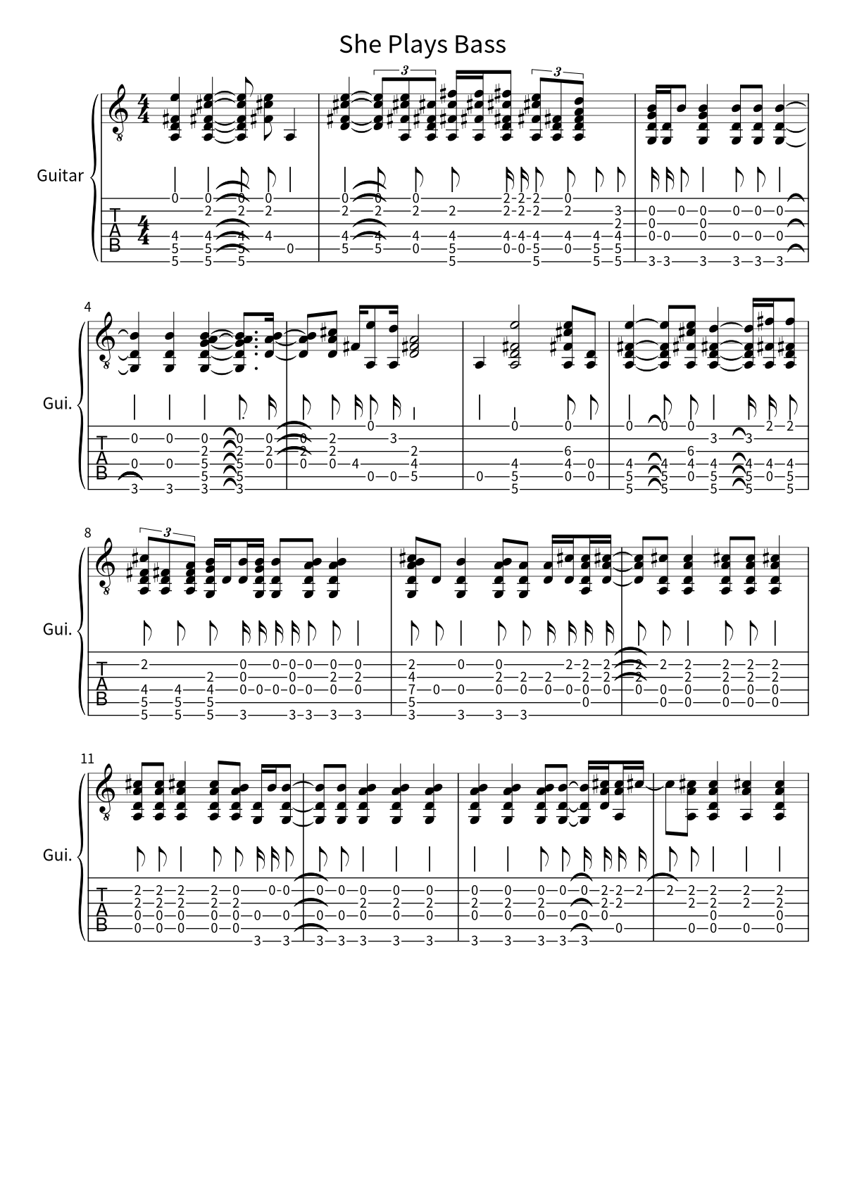 «She Plays Bass» (beabadoobee): табы и ноты для гитары, страница 1