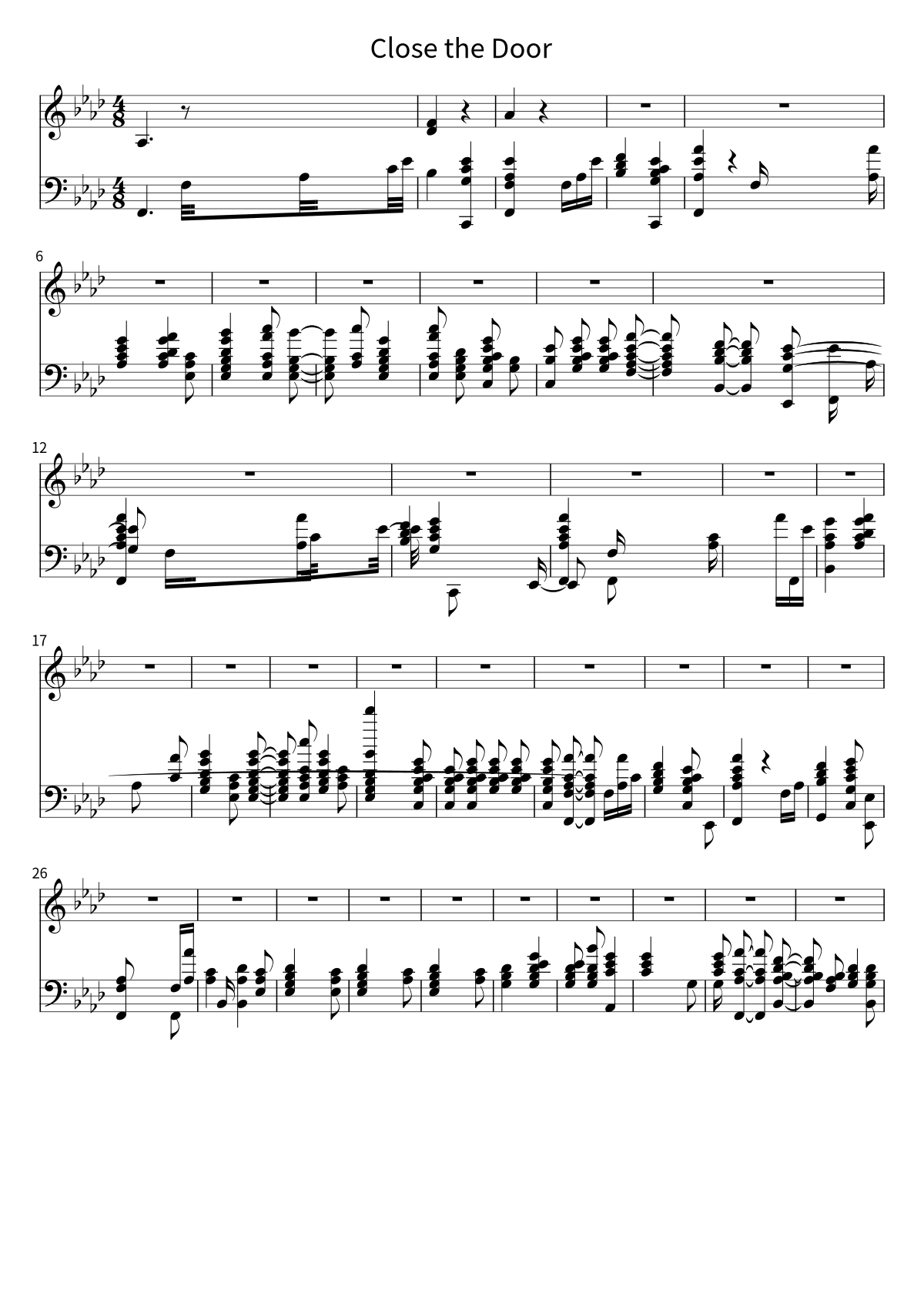 Primera página de la partitura de Close the Door de Teddy Pendergrass