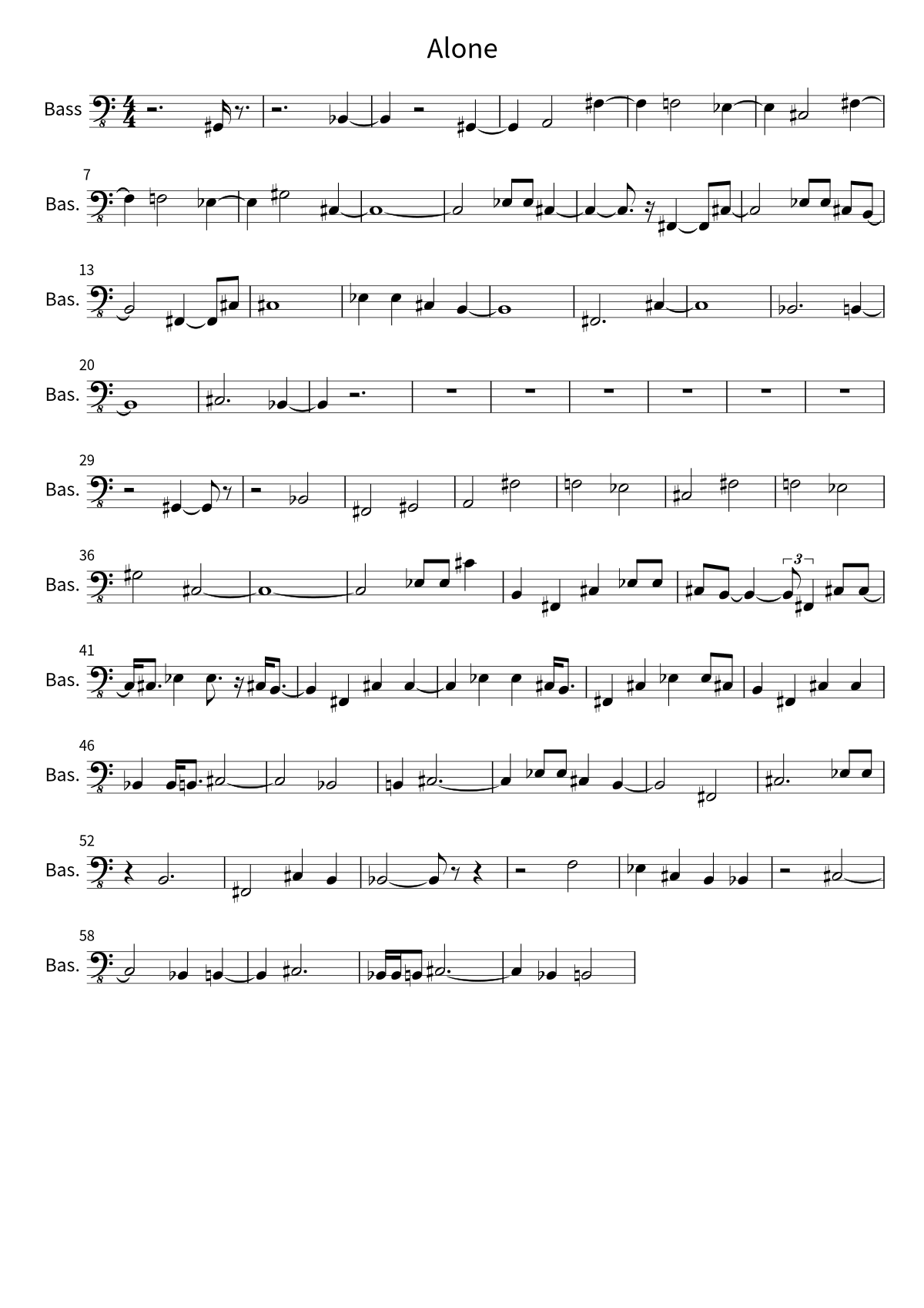 First page of the bass sheet music for Alone by Heart