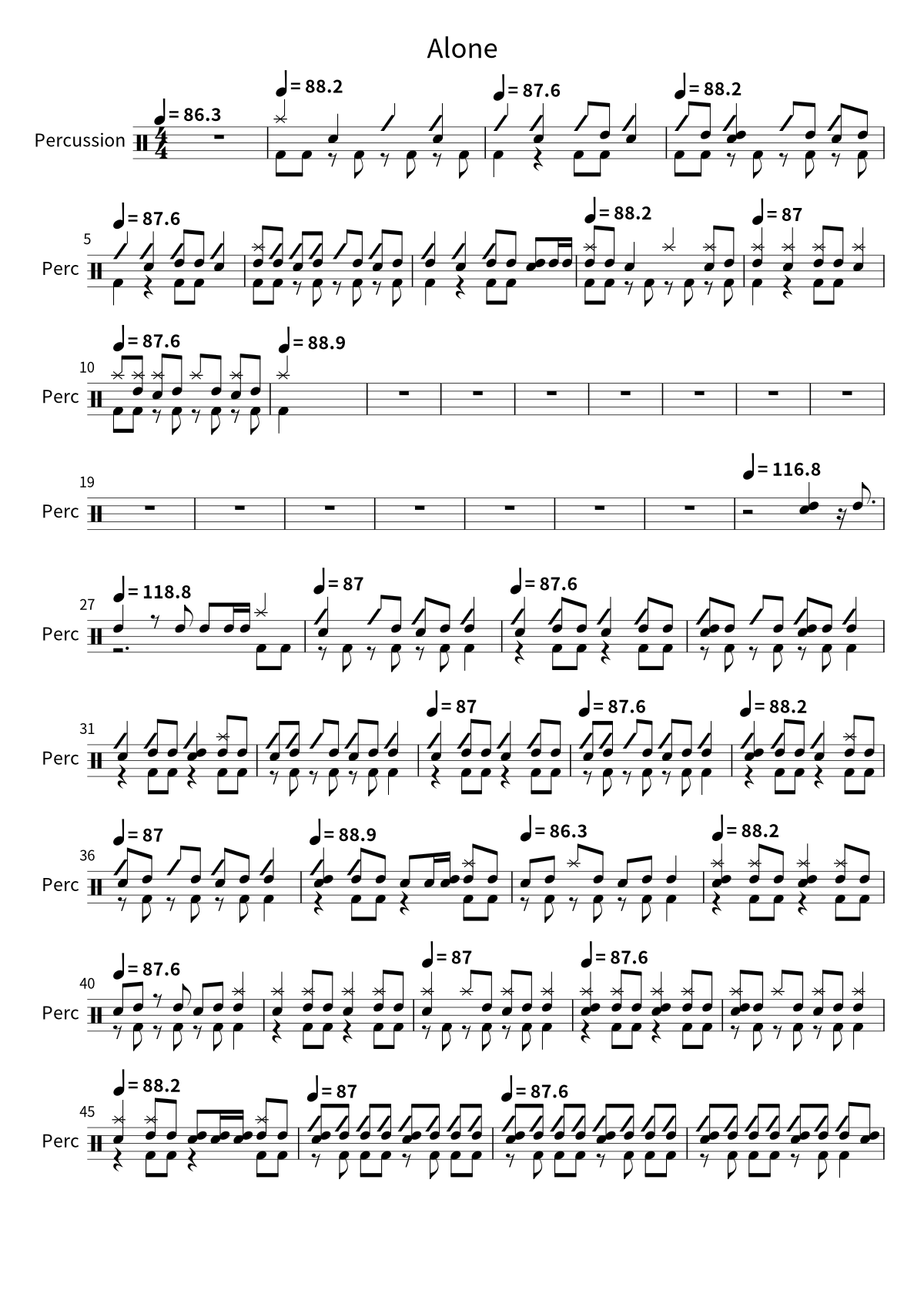 «Alone» (Heart): ноты для барабанов, страница 1
