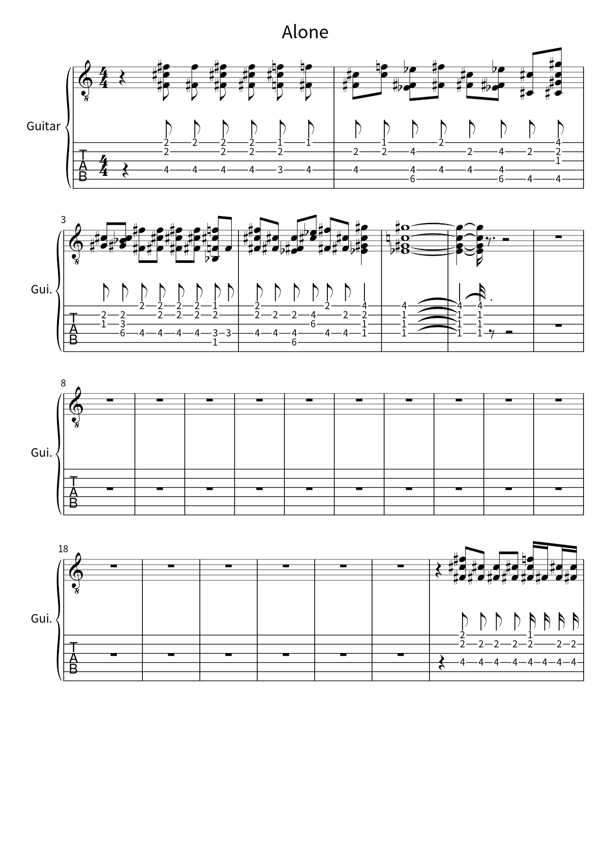 First page of the guitar tab and sheet music for Alone by Heart
