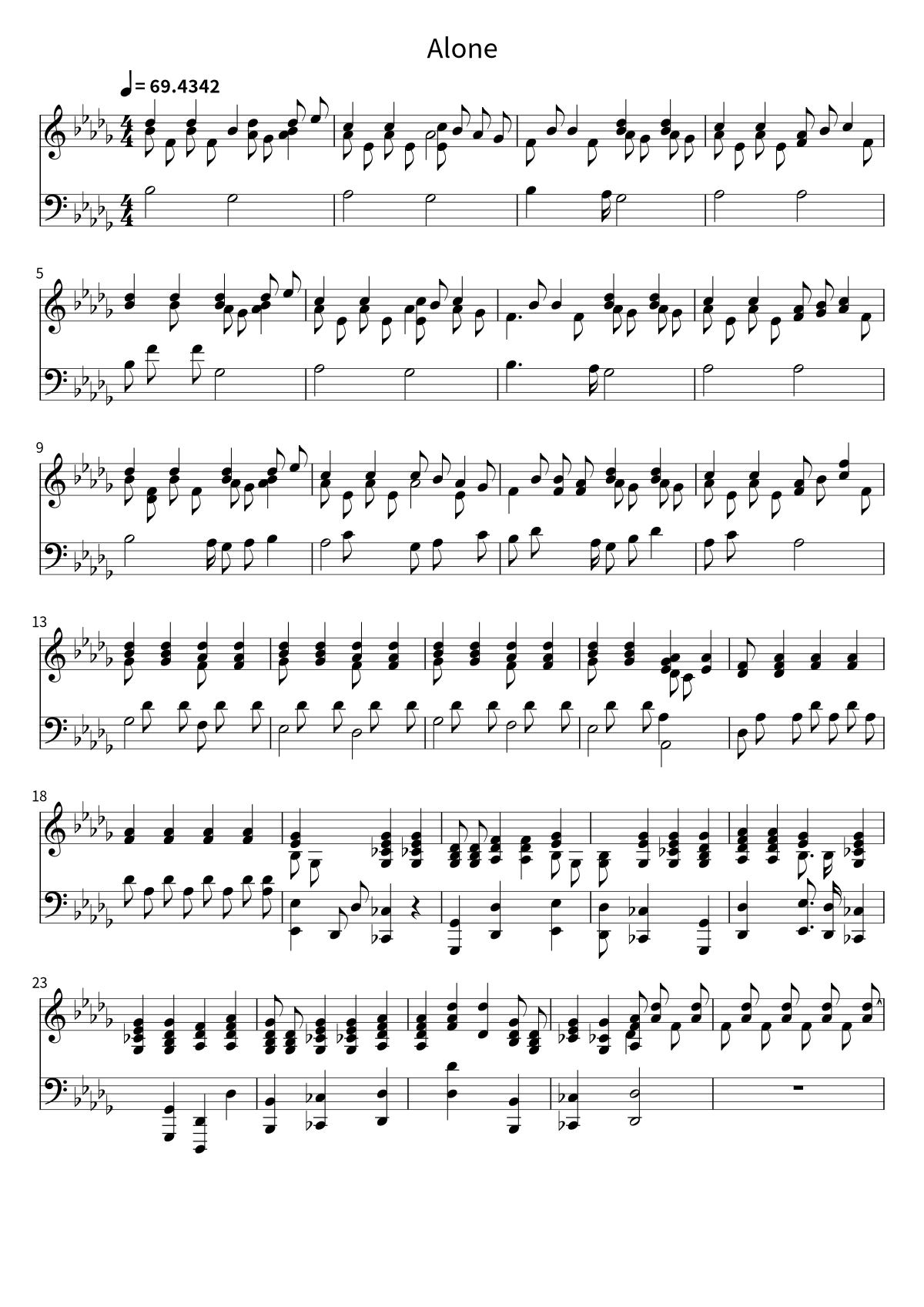First page of the sheet music for Alone by Heart