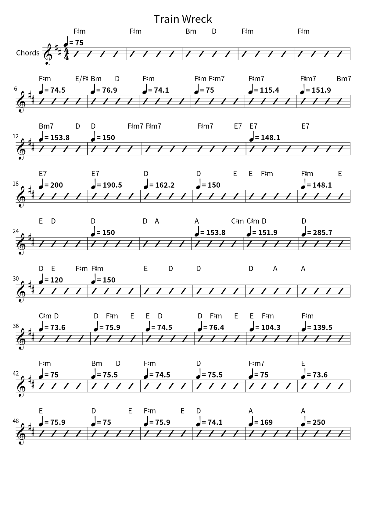 First page of the chord chart for Train Wreck by James Arthur