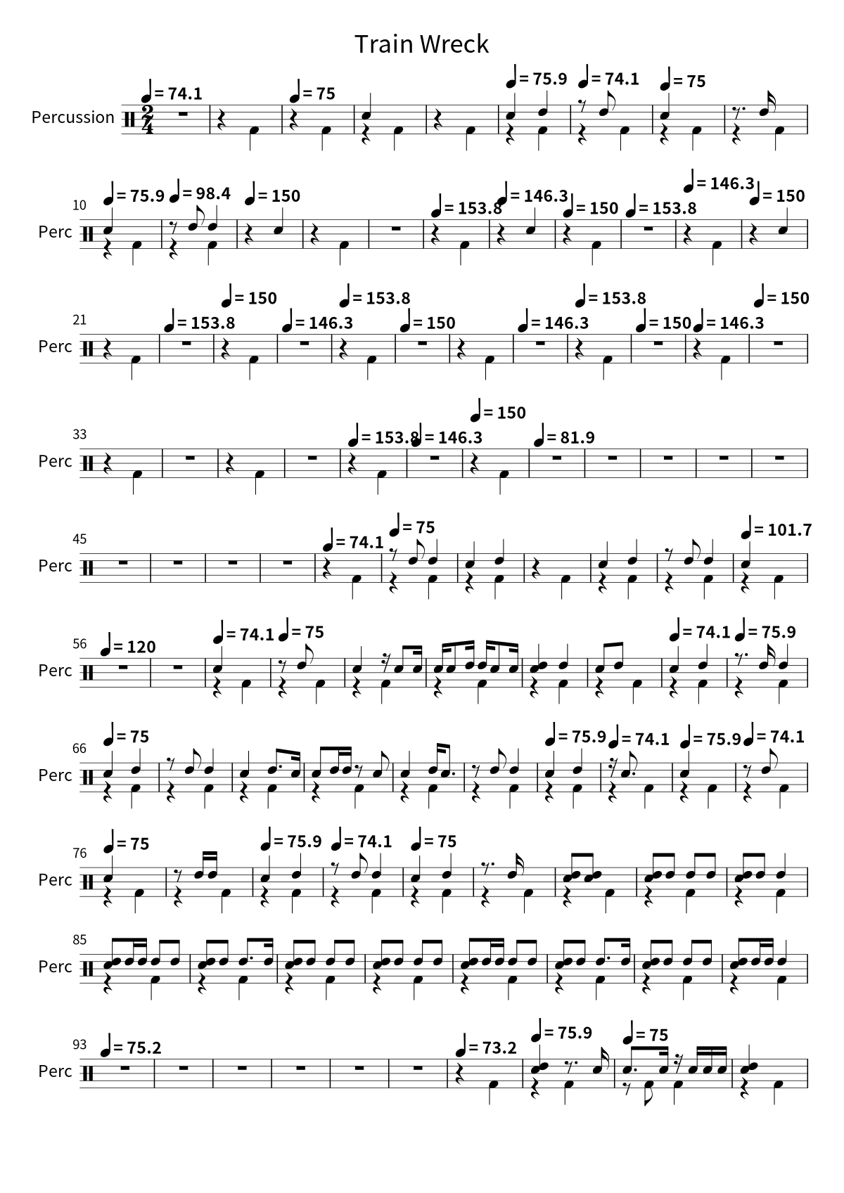 Primera página de la partitura de batería de Train Wreck de James Arthur