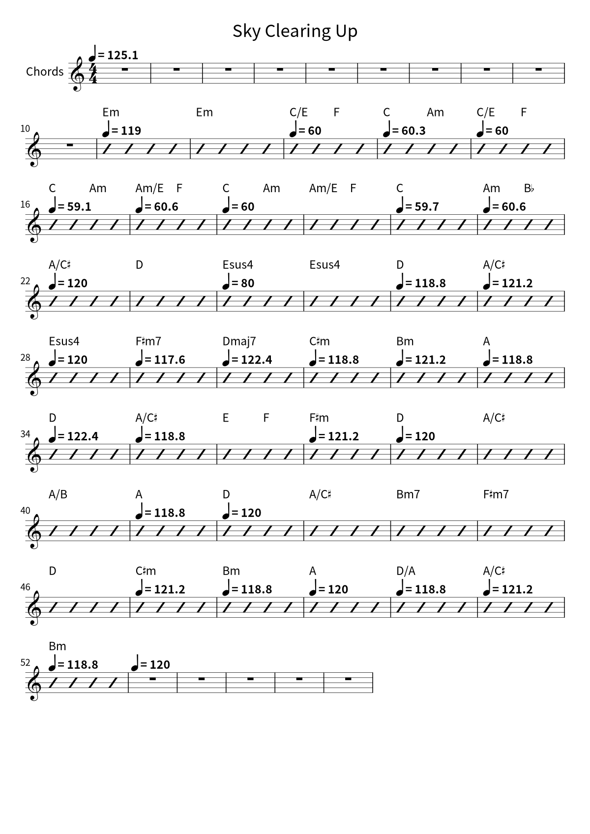 First page of the chord chart for Sky Clearing Up by RADWIMPS