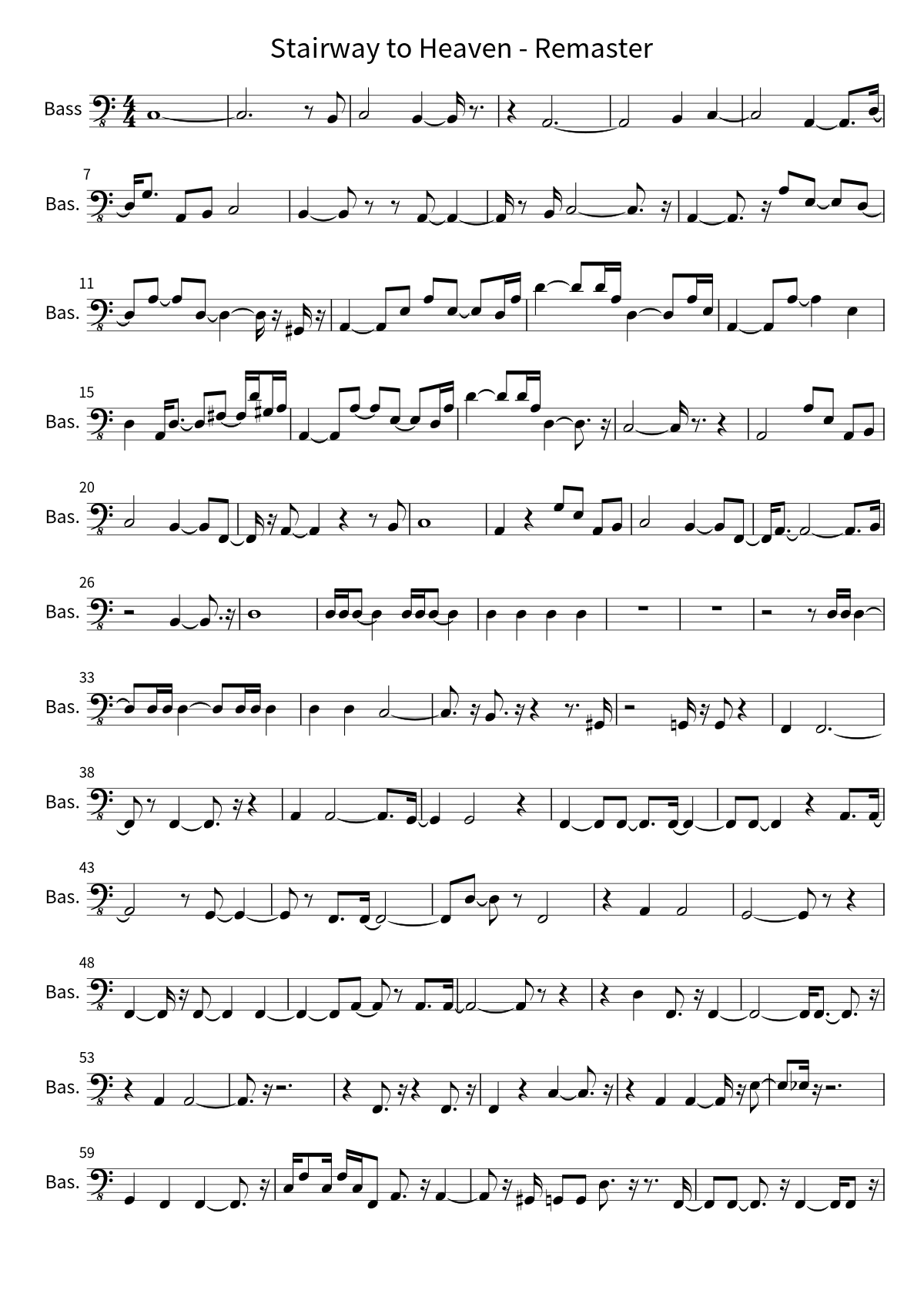 Primera página de la partitura de bajo de Stairway to Heaven - Remaster de Led Zeppelin