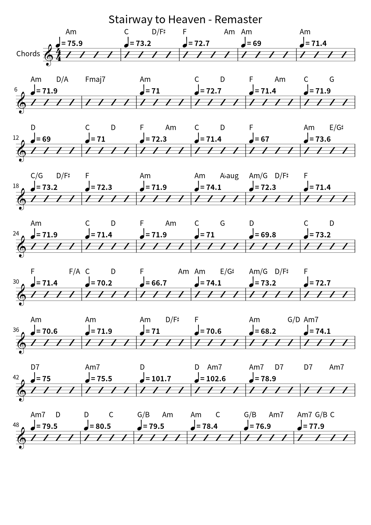 Primera página de la hoja de acordes de Stairway to Heaven - Remaster de Led Zeppelin