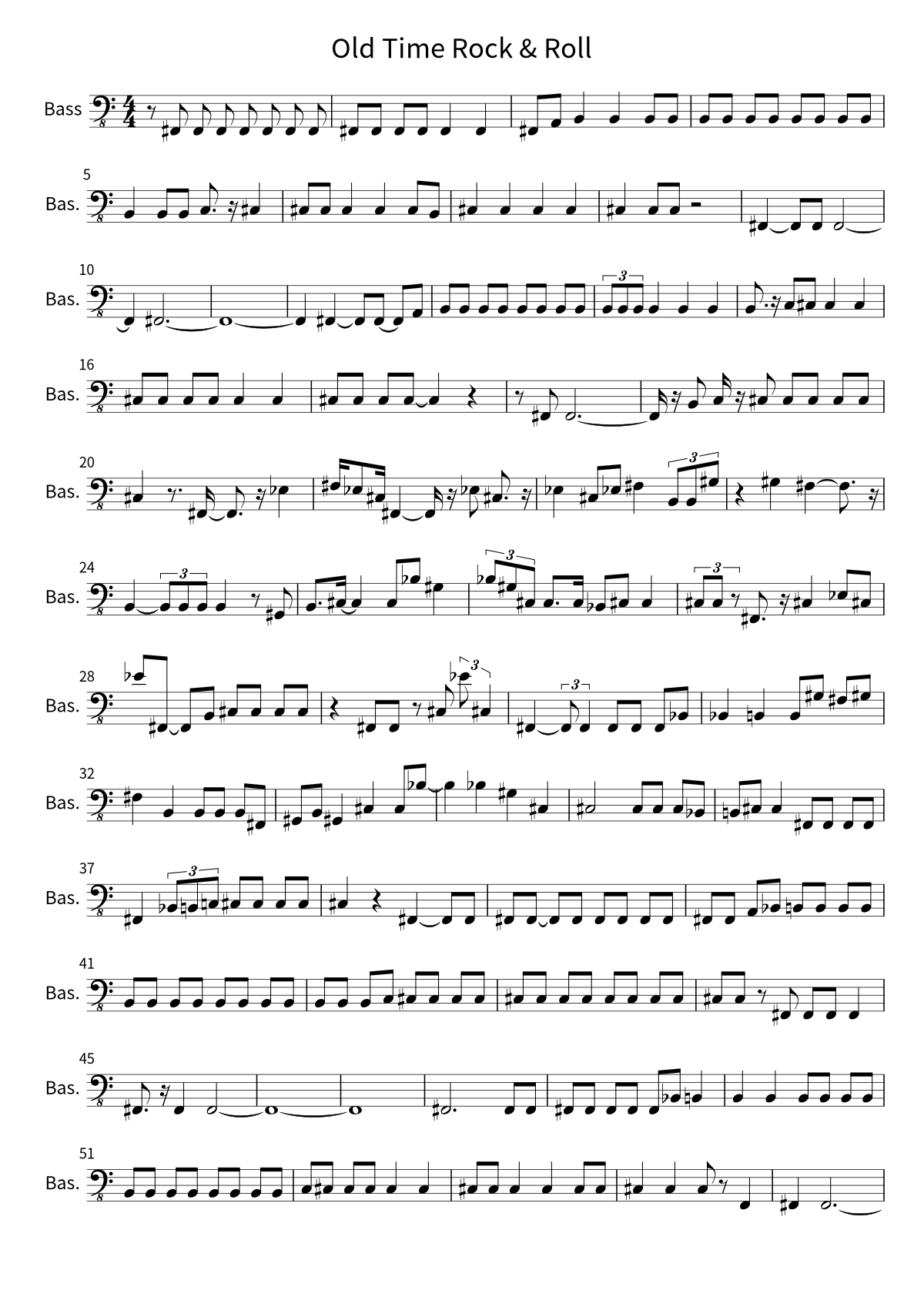 Primera página de la partitura de bajo de Old Time Rock & Roll de Bob Seger