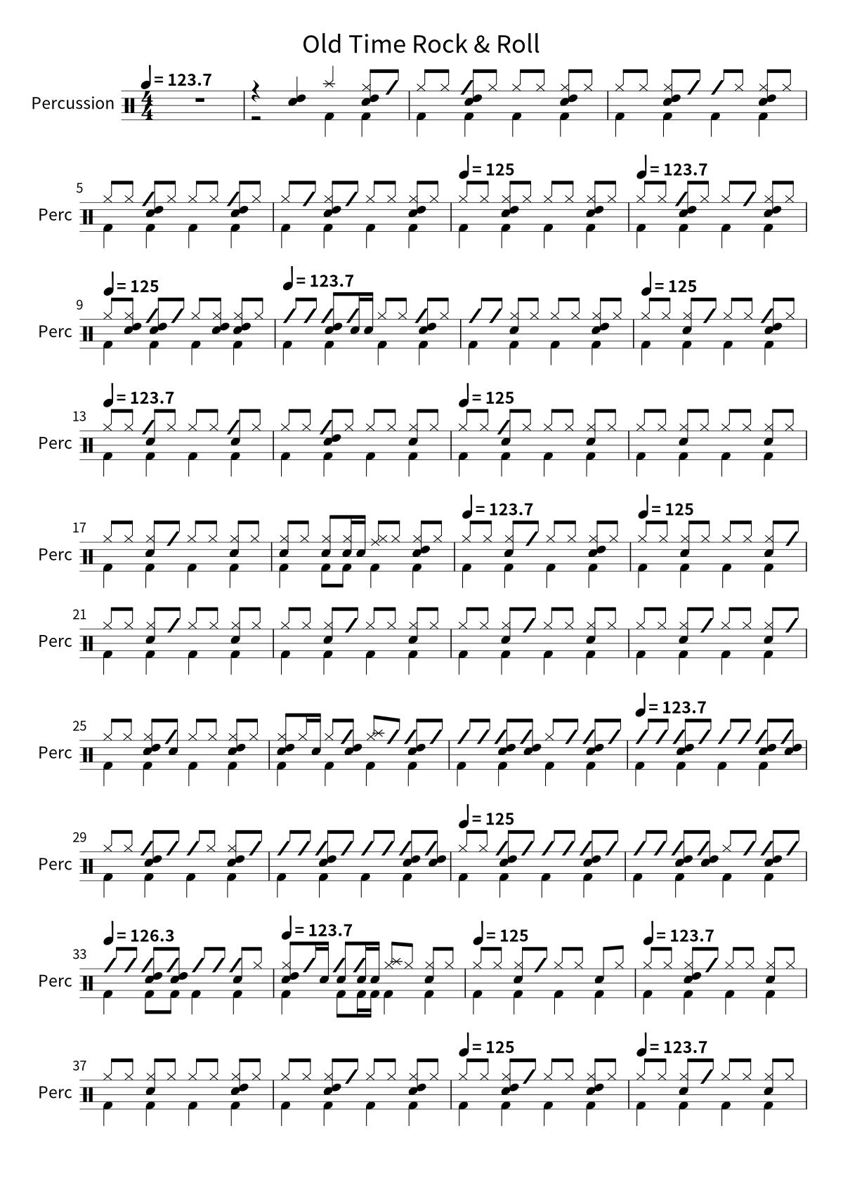 Primera página de la partitura de batería de Old Time Rock & Roll de Bob Seger