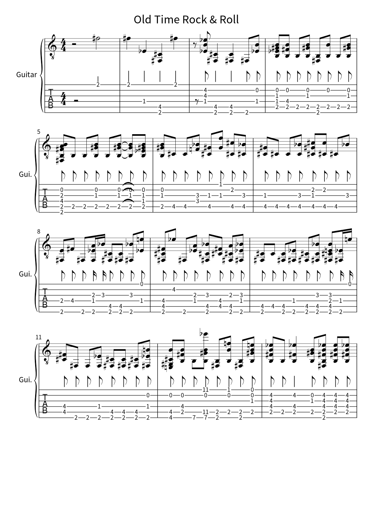 Primera página de la tablatura y partitura de guitarra de Old Time Rock & Roll de Bob Seger