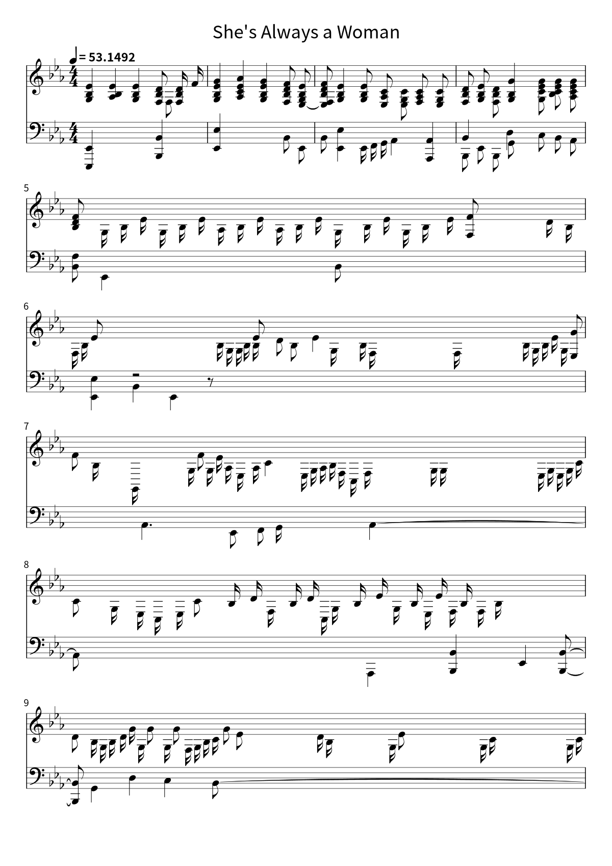 First page of the sheet music for She's Always a Woman by Billy Joel