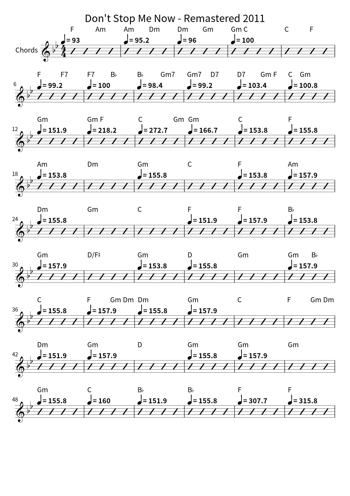 Queen《Don't Stop Me Now - Remastered 2011》和弦譜第 1 頁