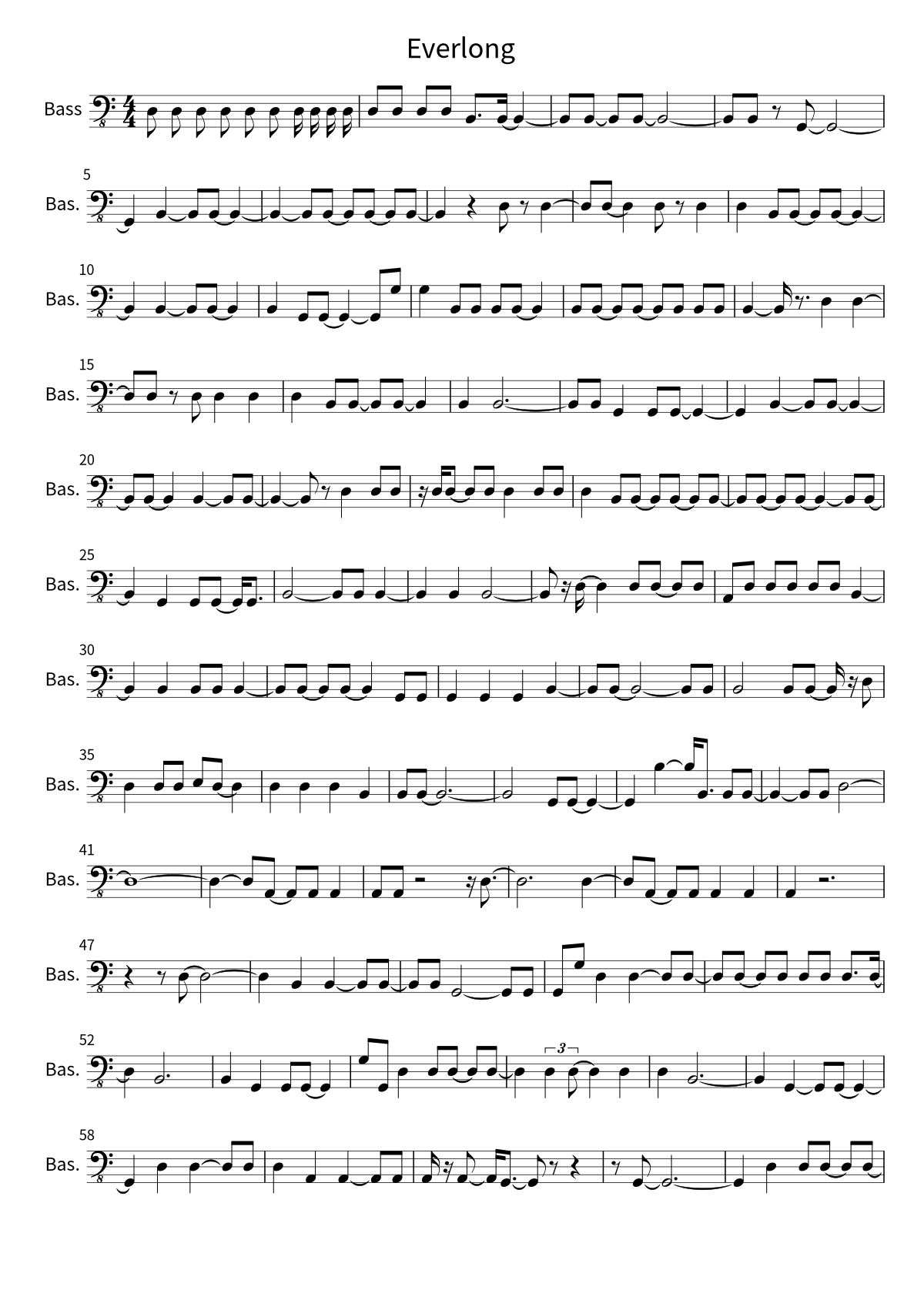 First page of the bass sheet music for Everlong by Foo Fighters