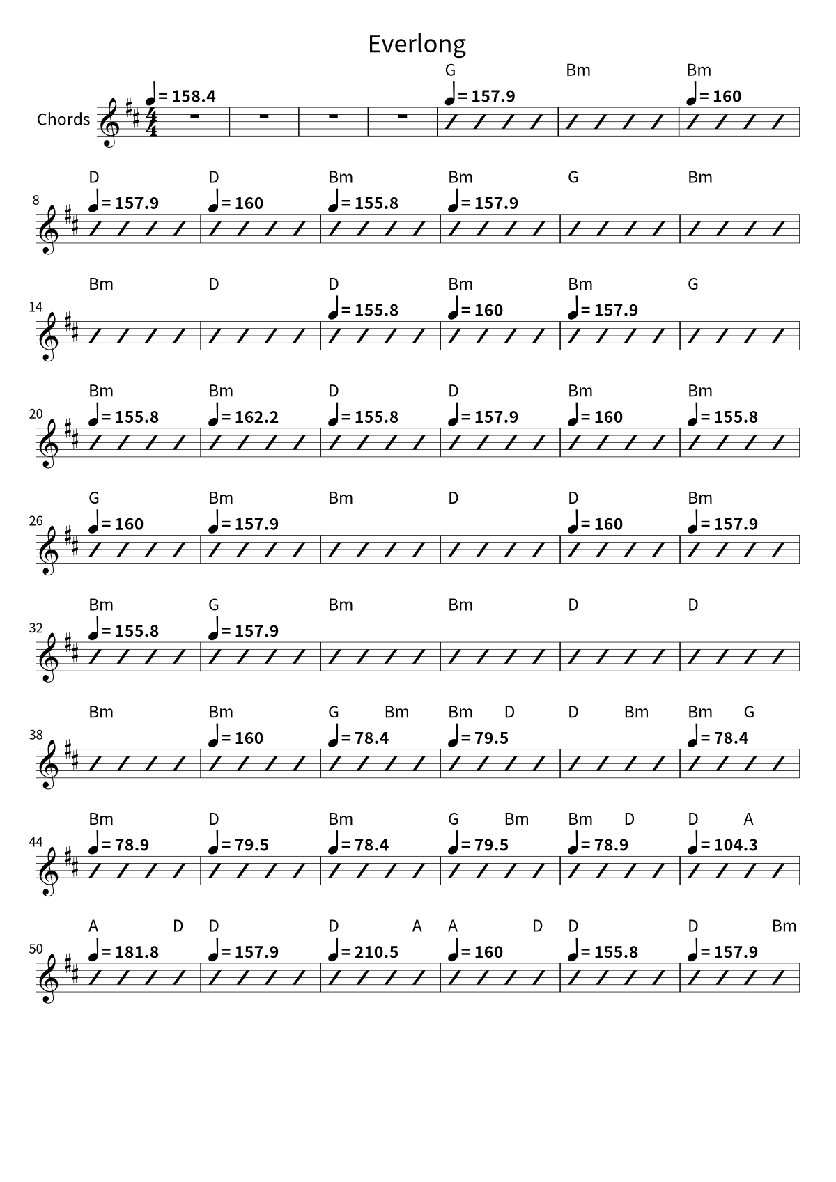 Primera página de la hoja de acordes de Everlong de Foo Fighters