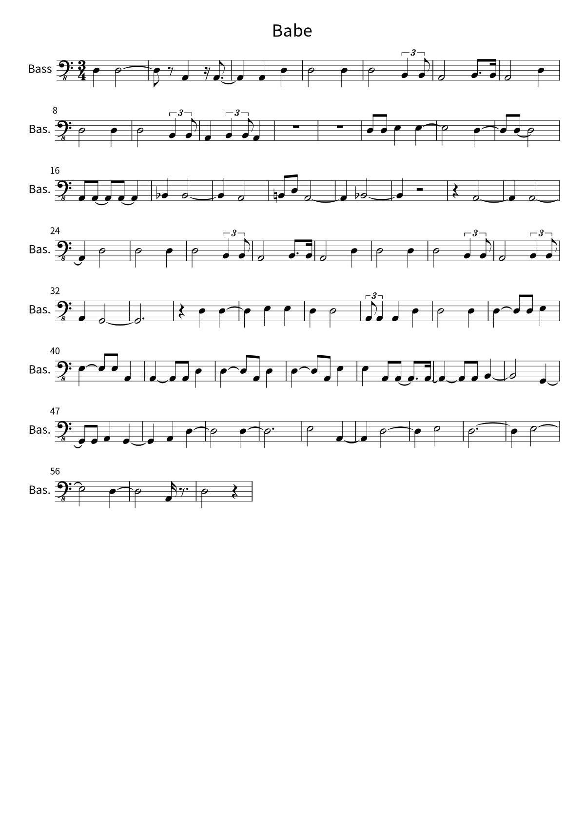 Styx《Babe》贝斯谱第 1 页