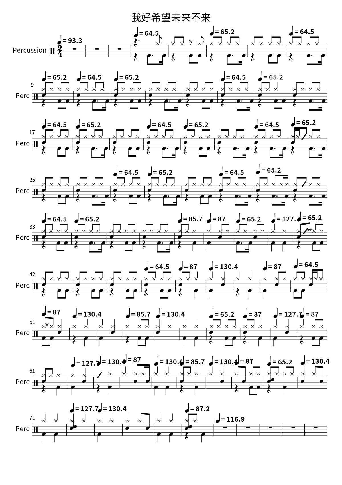 Primera página de la partitura de batería de 我好希望未来不来 de 新裤子乐队