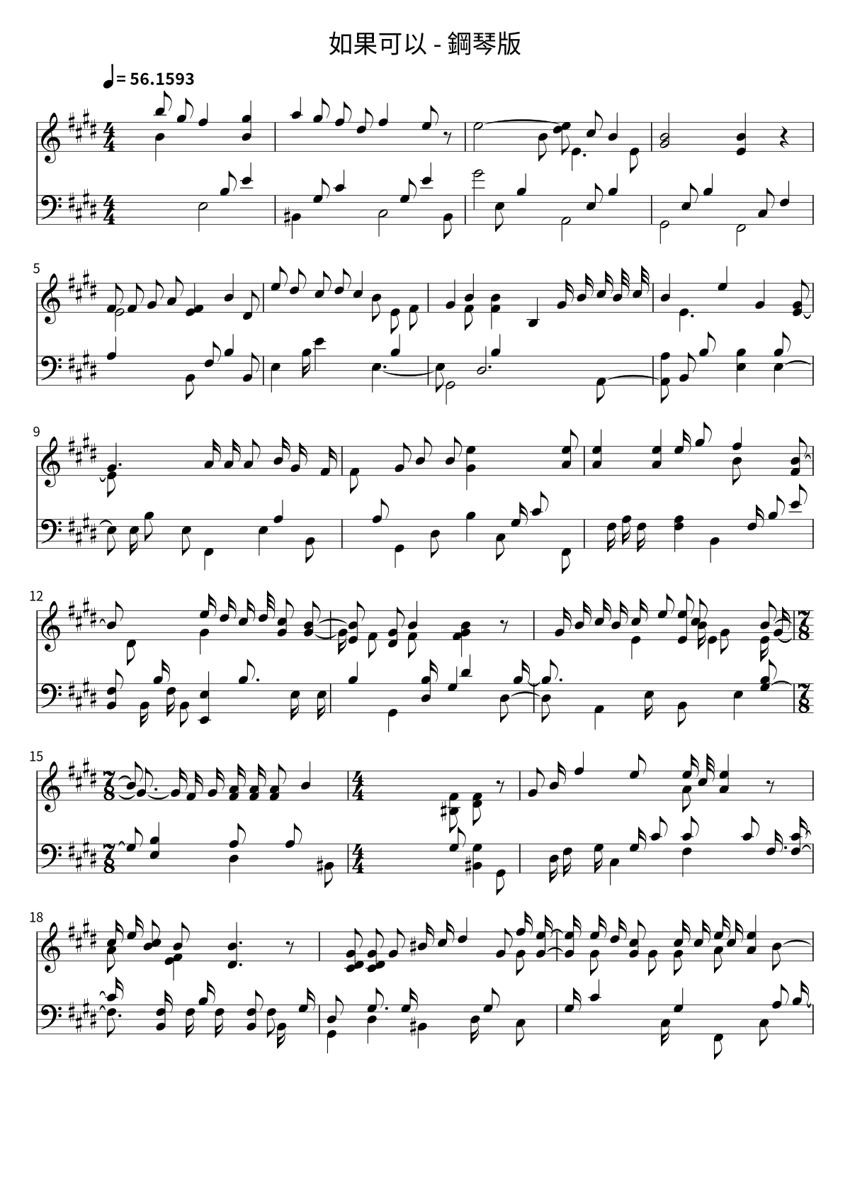 First page of the sheet music for 如果可以 - 鋼琴版 by Jesse T