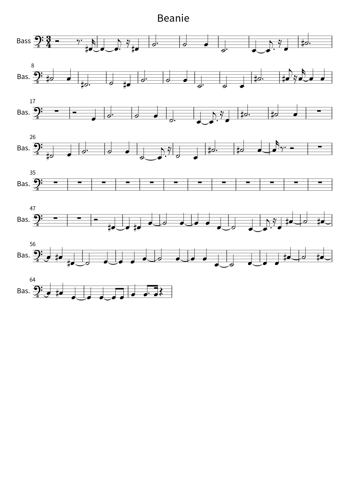 First page of the bass sheet music for Beanie by Chezile