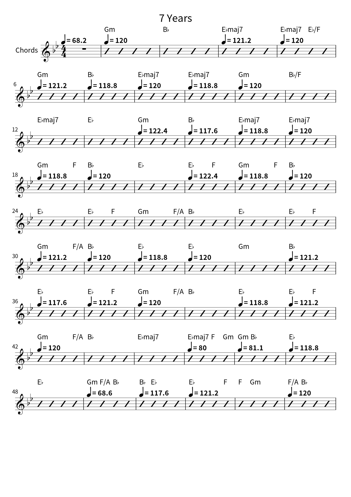 First page of the chord chart for 7 Years by Lukas Graham