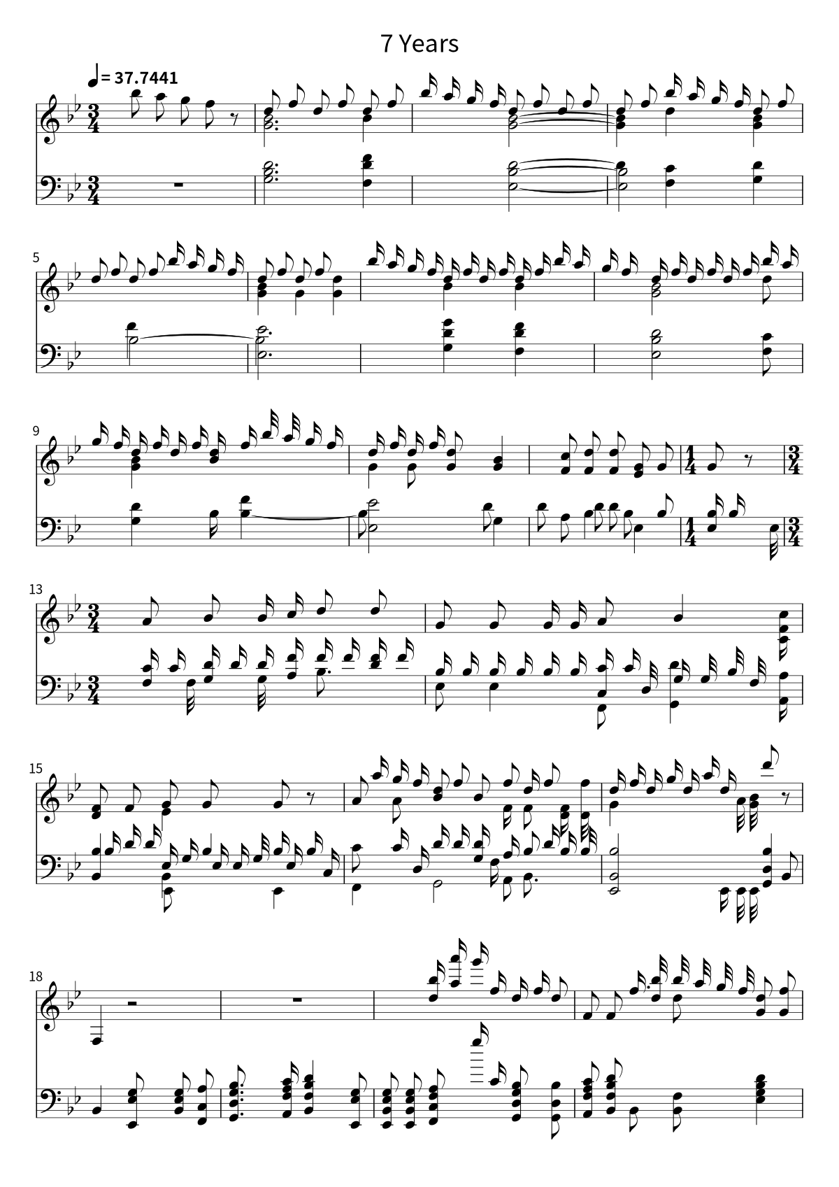 Primera página de la partitura de 7 Years de Lukas Graham