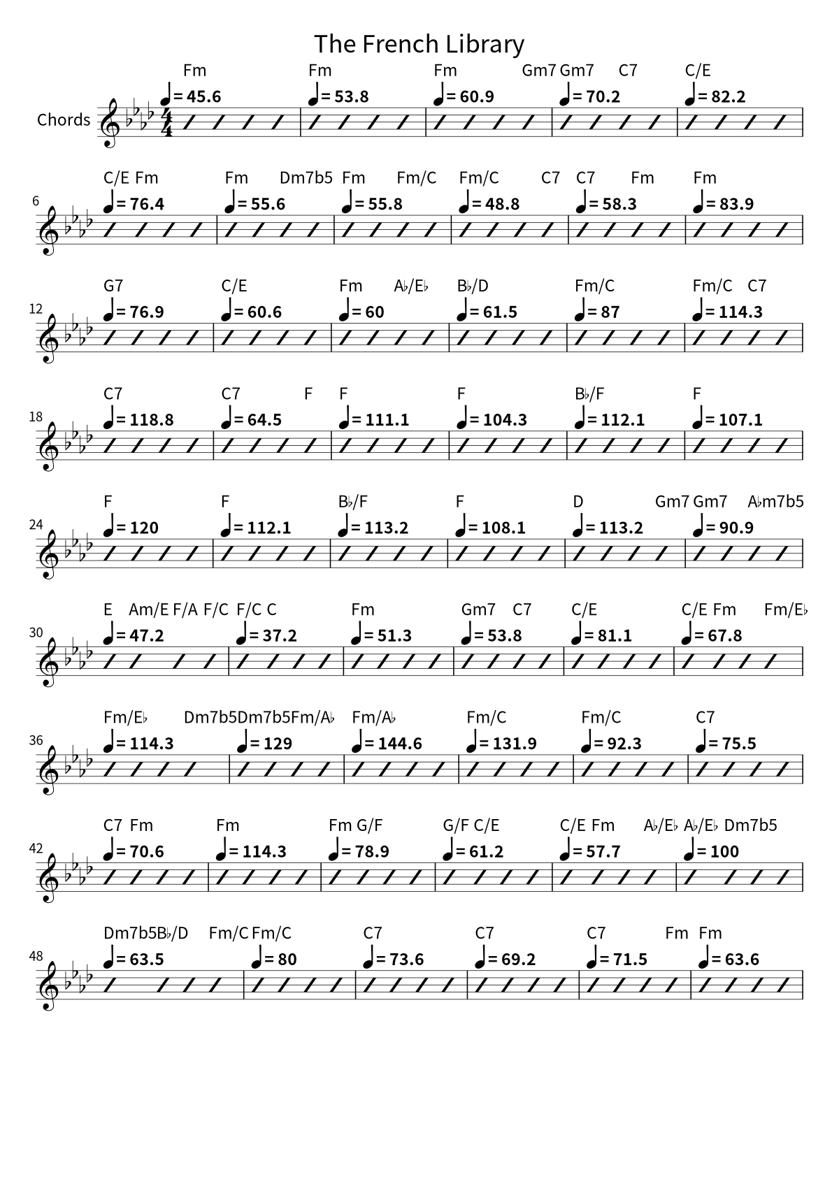First page of the chord chart for The French Library by Franz Gordon