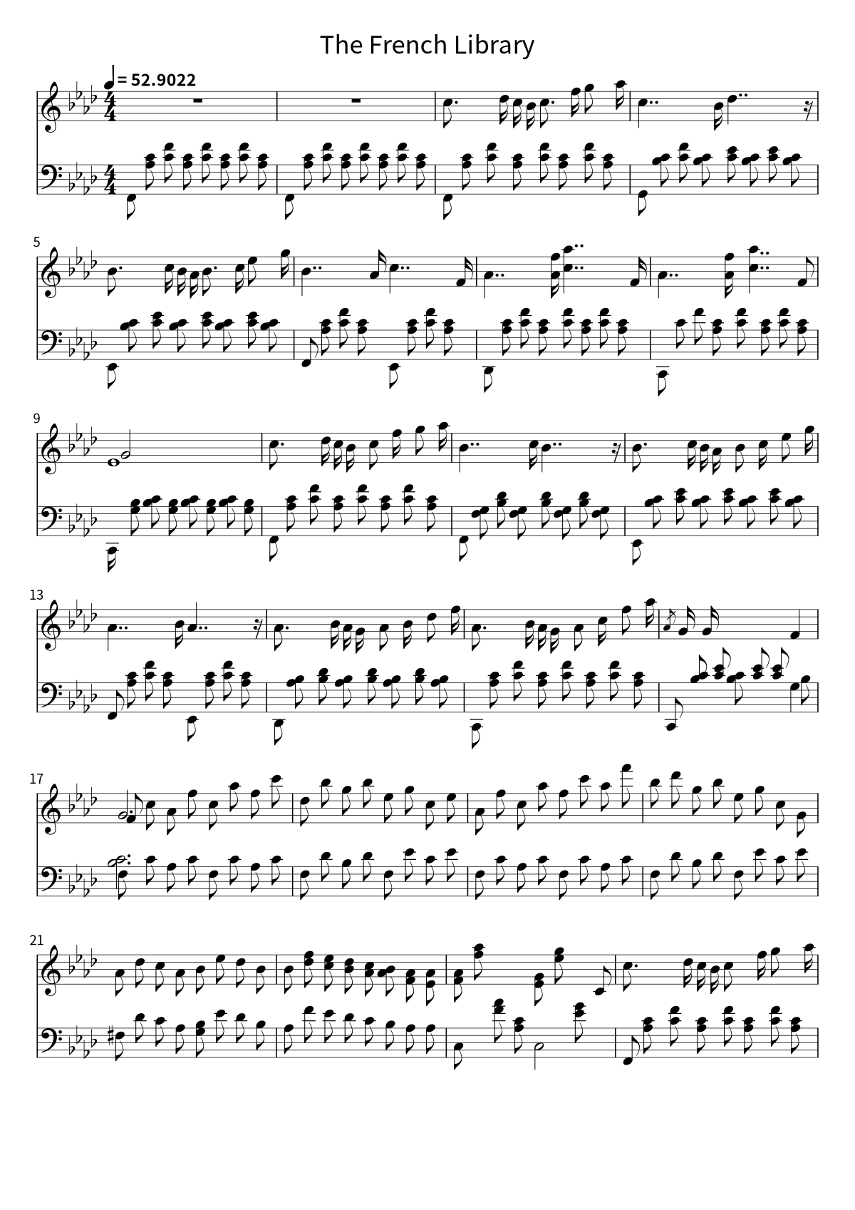 Primera página de la partitura de The French Library de Franz Gordon